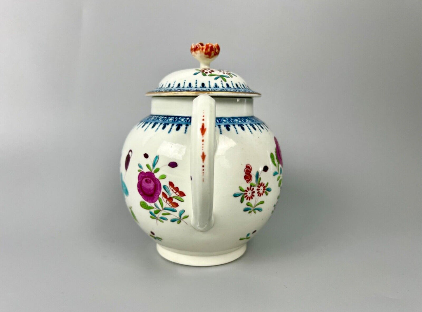 A Worcester polychrome teapot in a Harvest Bug variant pattern. c.1770