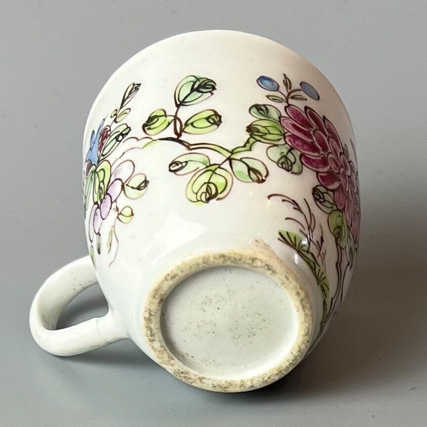 An early Bow coffee cup painted with floral sprays in famille rose stylec.1750-3