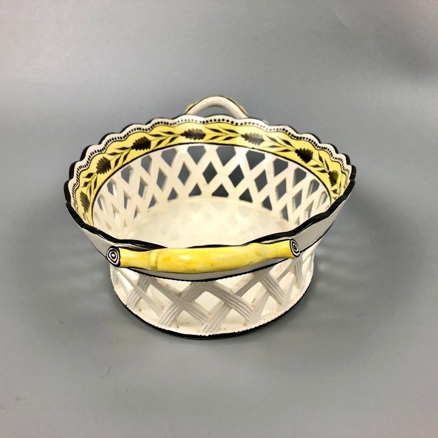 Ex-Bowes Museum Davenport enamelled creamware basket and cover. c.1805
