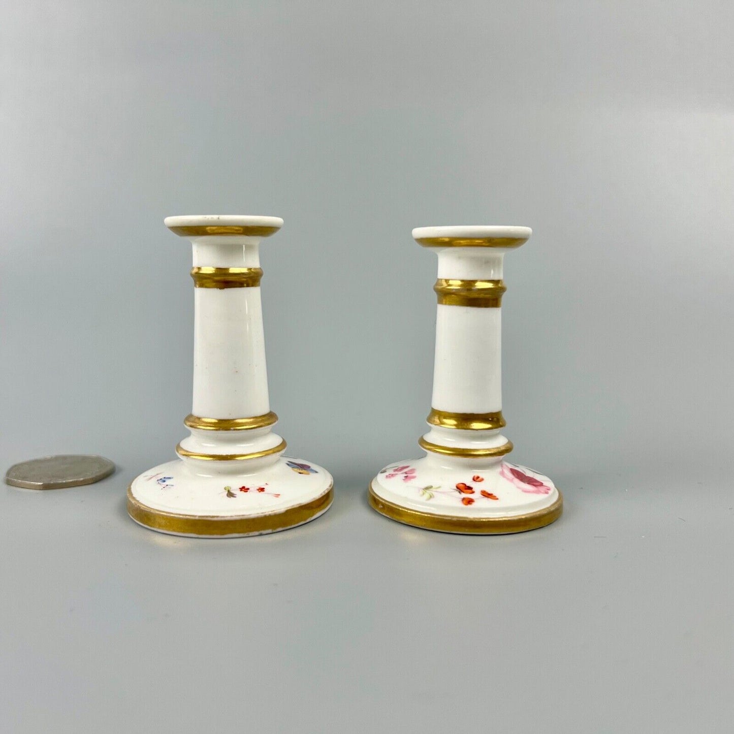A Scarce Pair Of Early 19thc. Coalport Floral Tapersticks