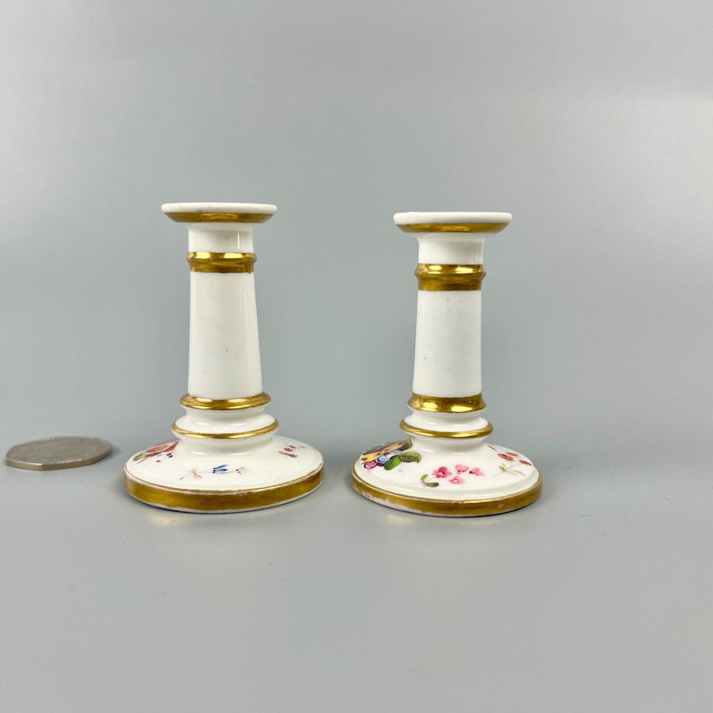 A Scarce Pair Of Early 19thc. Coalport Floral Tapersticks