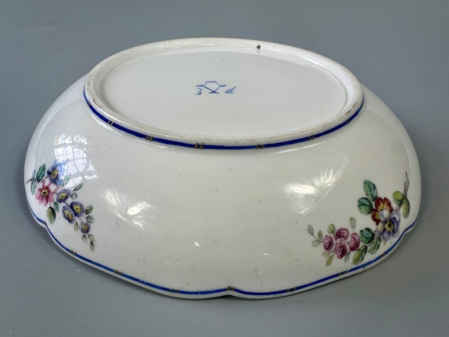 An 18thc. Sèvres lotus-moulded dish, compotier rond, flower sprays, c1762-70