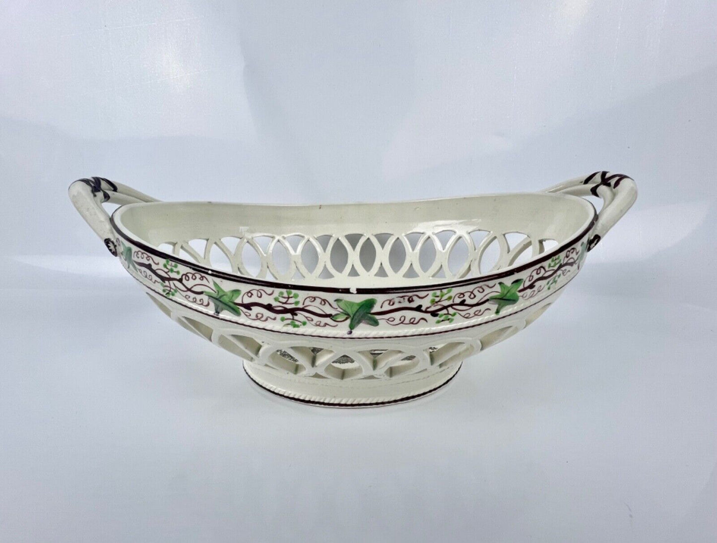 A fine Thomas Fell & Co Newcastle transfer-printed and hand-painted basket c1817