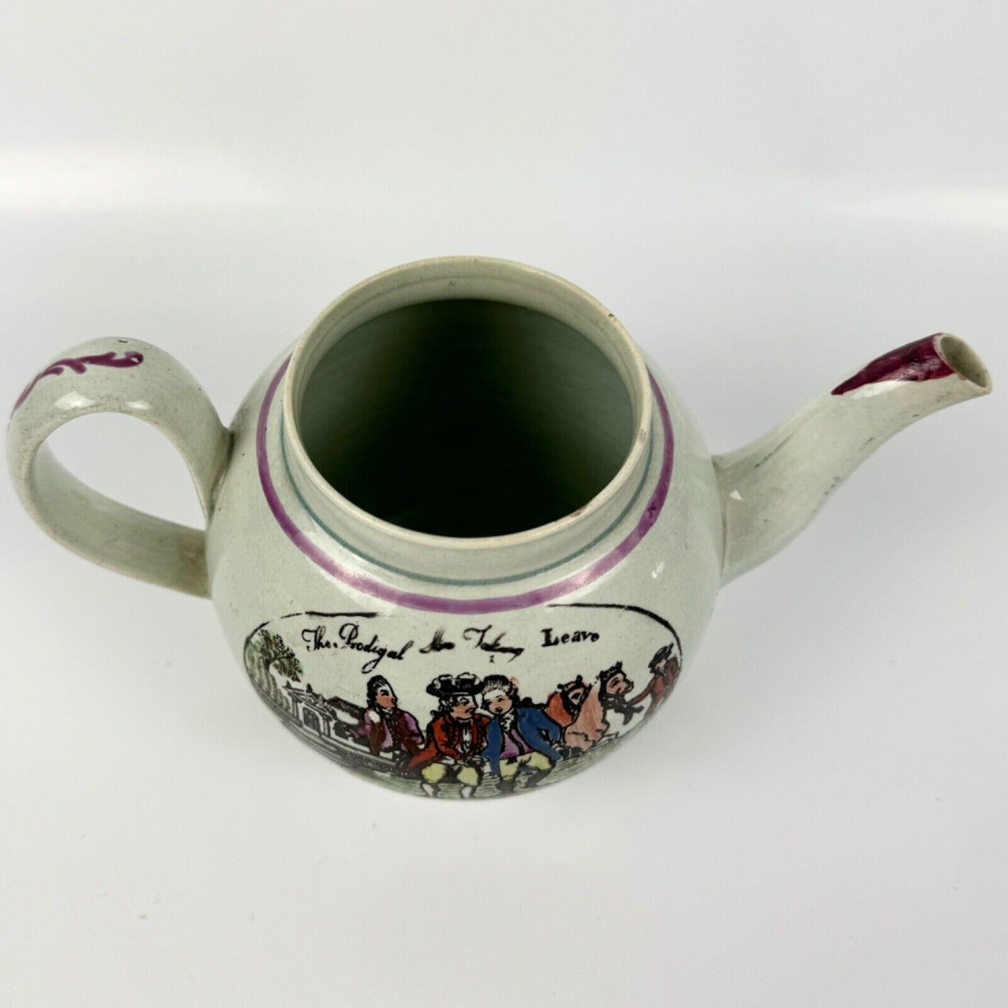 A Staffordshire c1790 " Prodigal Son" pearlware globular teapot.