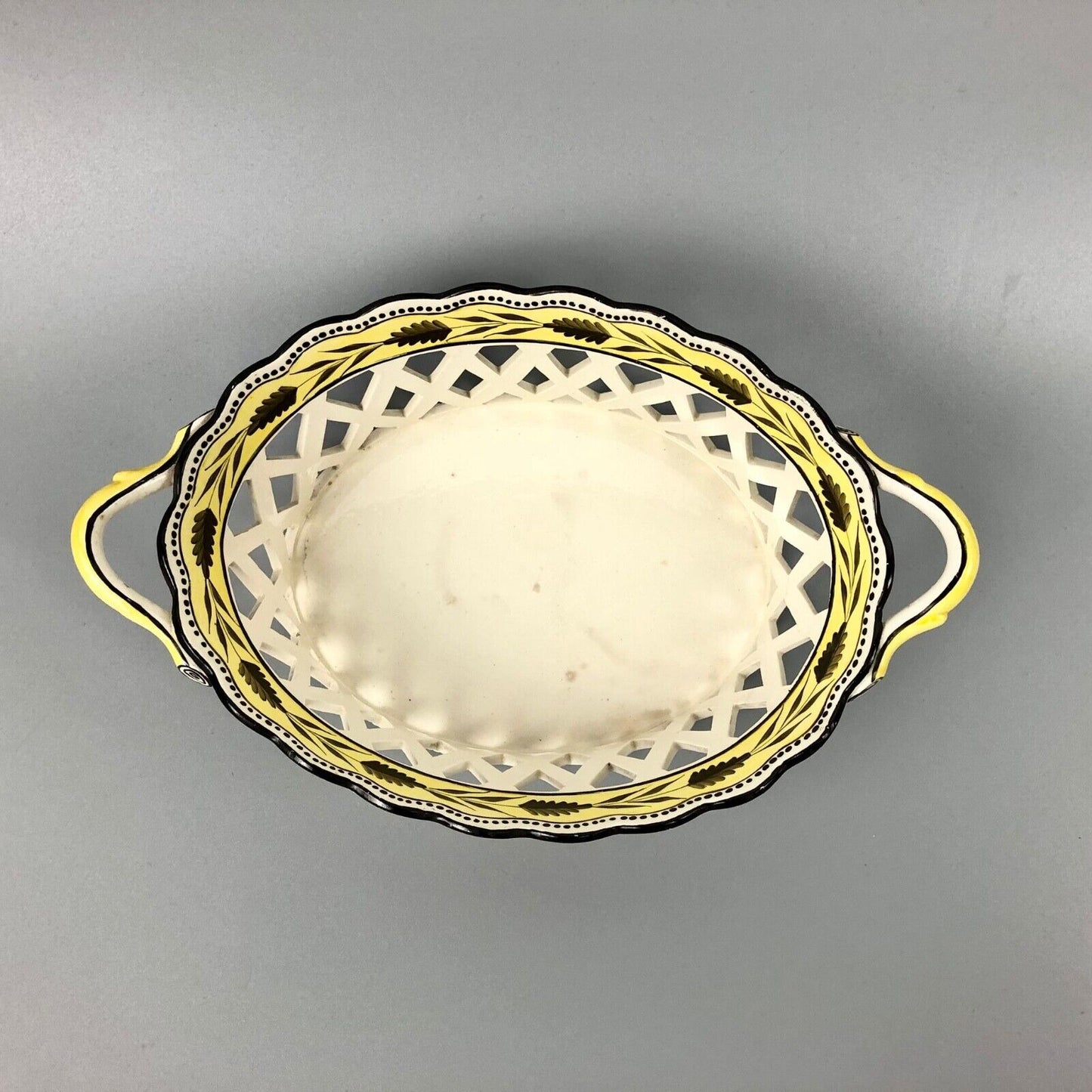 Ex-Bowes Museum Davenport enamelled creamware basket and cover. c.1805