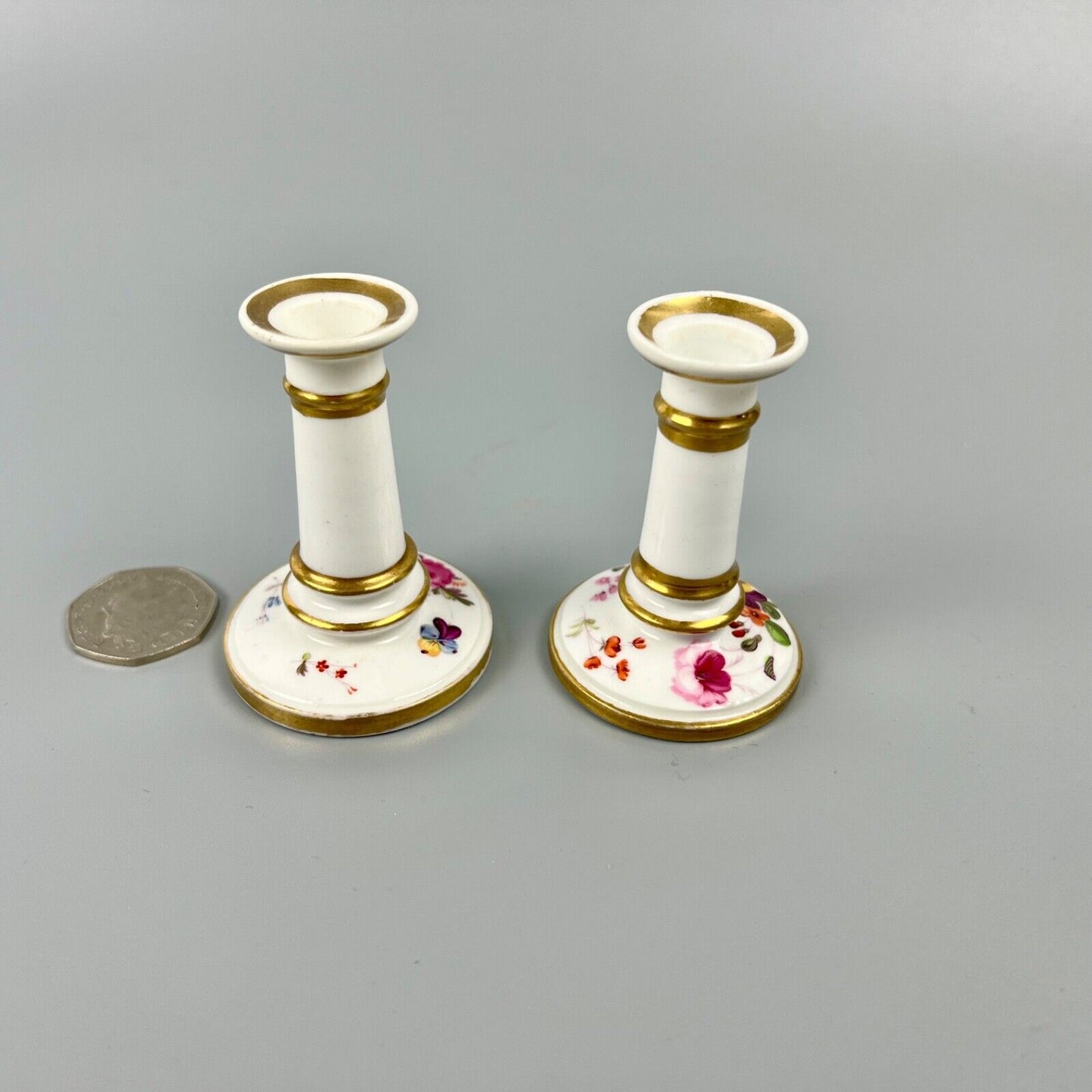 A Scarce Pair Of Early 19thc. Coalport Floral Tapersticks