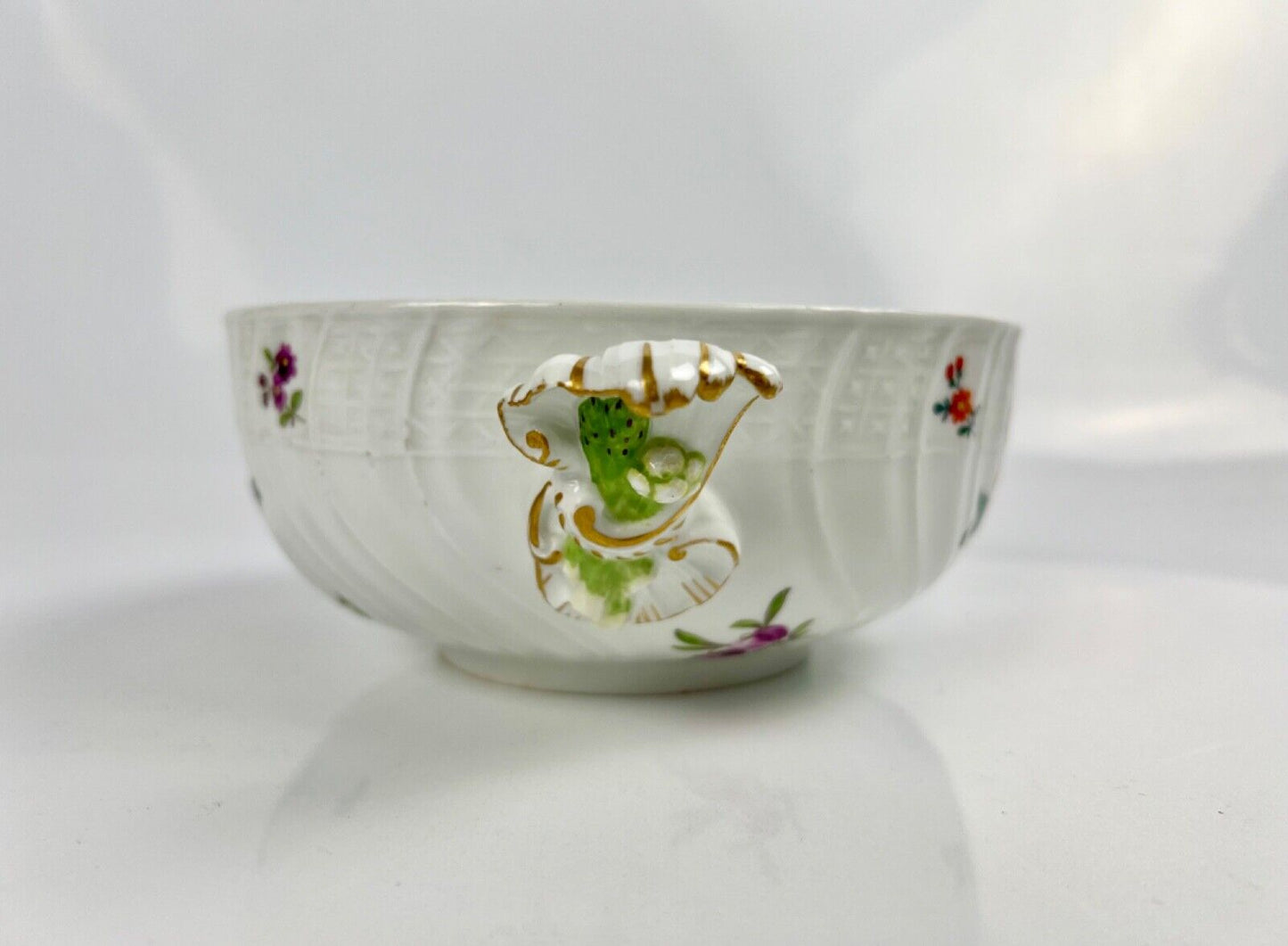 A Meissen Academic Dot Period figural and asparagus handled moulded tureen c1770