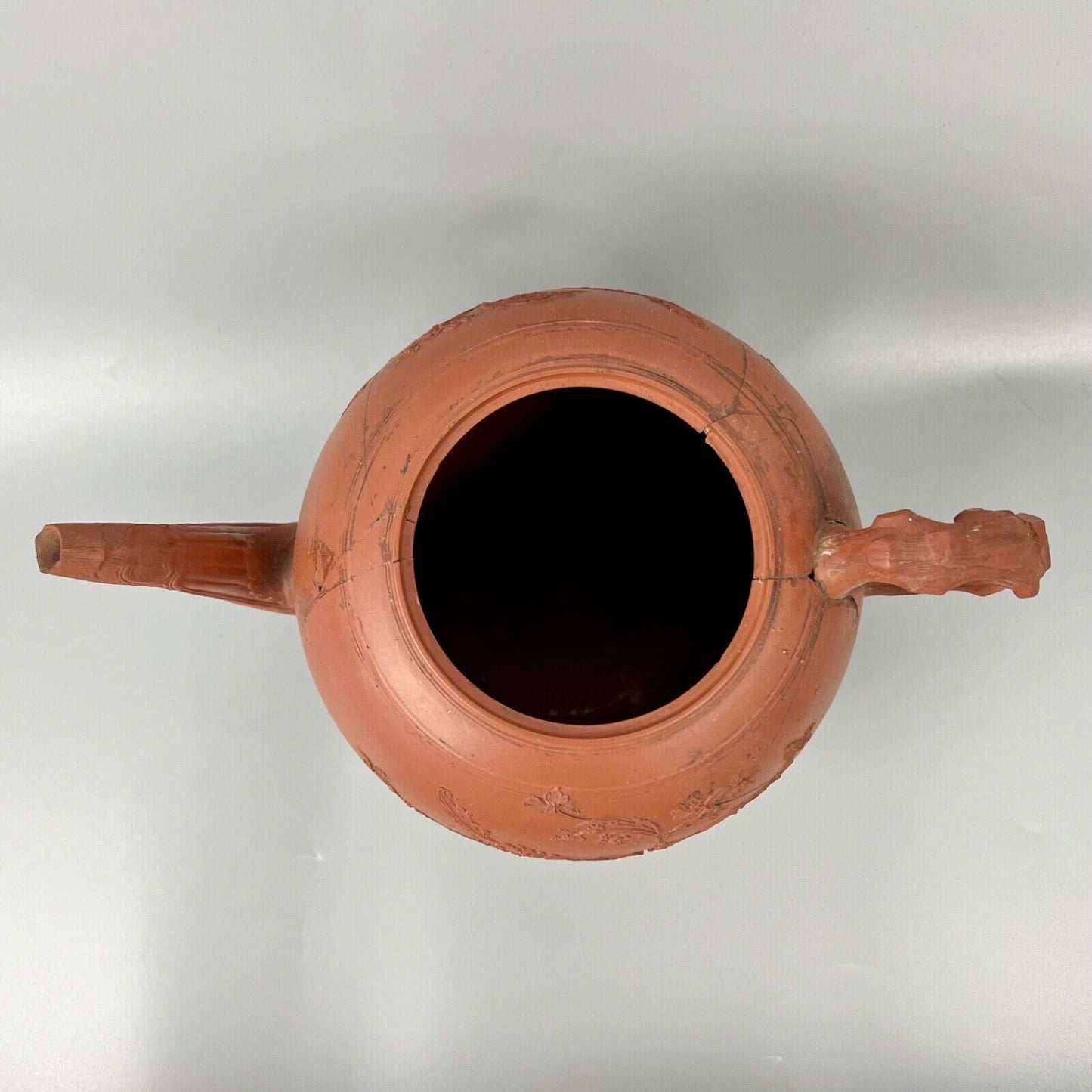 A very large Staffordshire redware punch pot with sprigged decoration c.1760