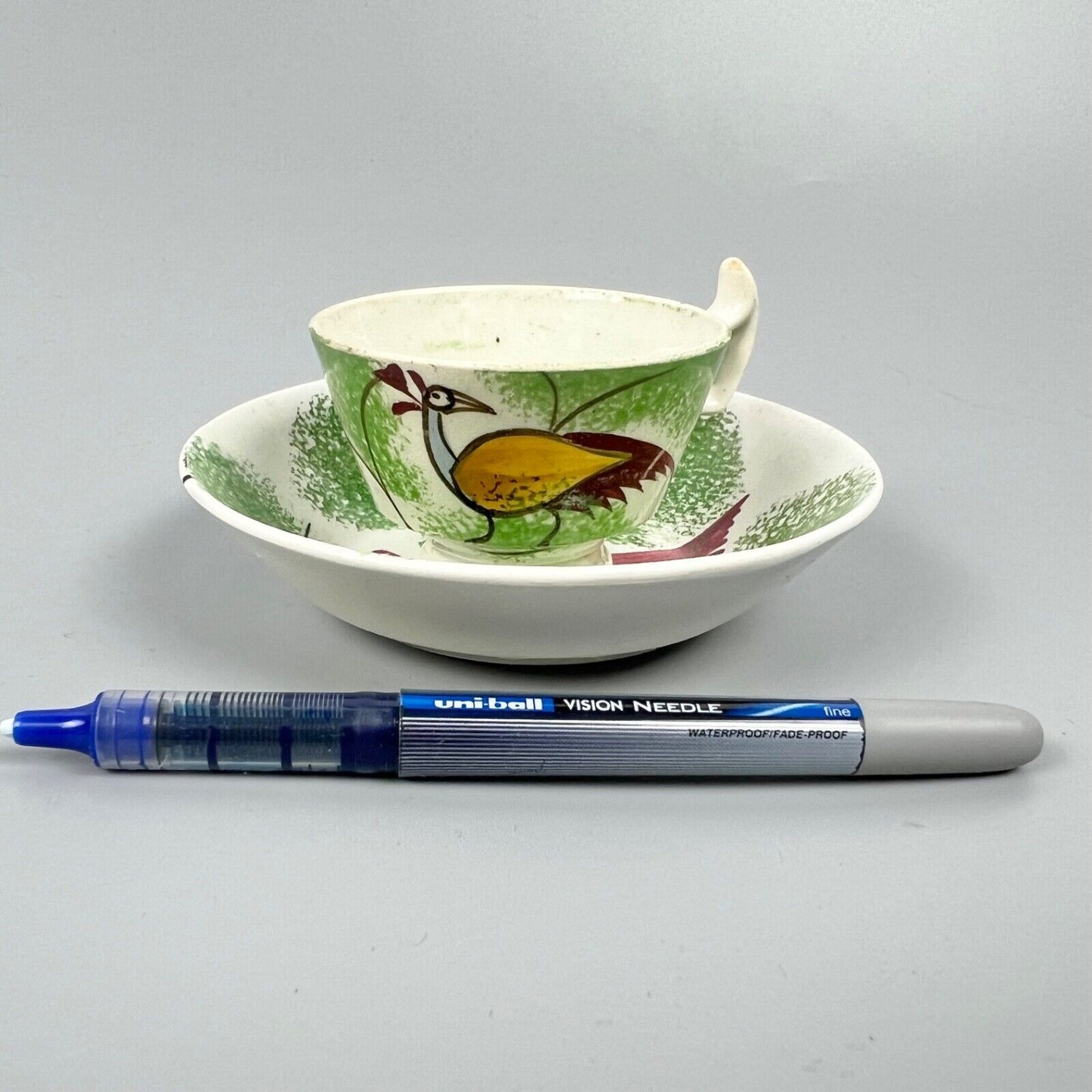 A "Peafowl" pattern (Teardrop in Deike) miniature cup & saucer. c.1820-30