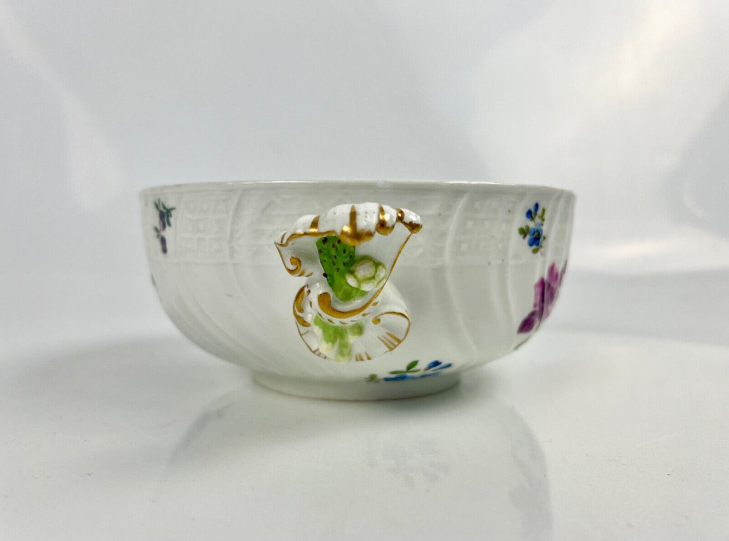 A Meissen Academic Dot Period figural and asparagus handled moulded tureen c1770