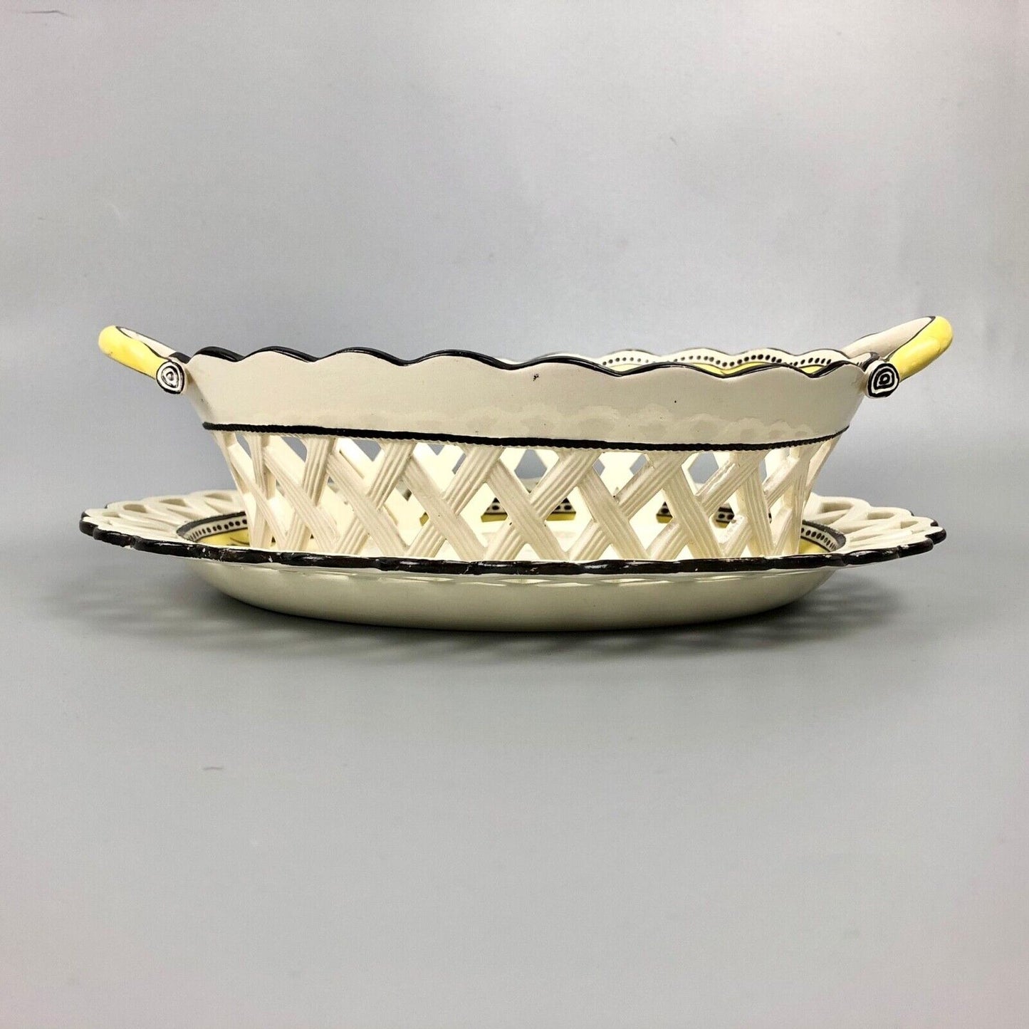 Ex-Bowes Museum Davenport enamelled creamware basket and cover. c.1805
