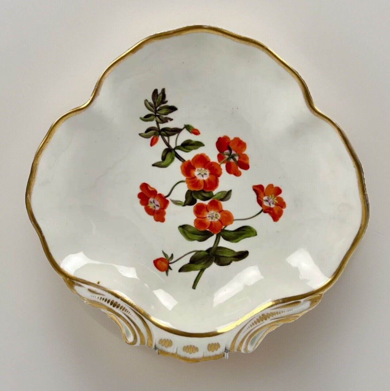 A "Quaker" Pegg painted Derby Botanical "Scarlet Pimpernel" Dessert Dish c.1815