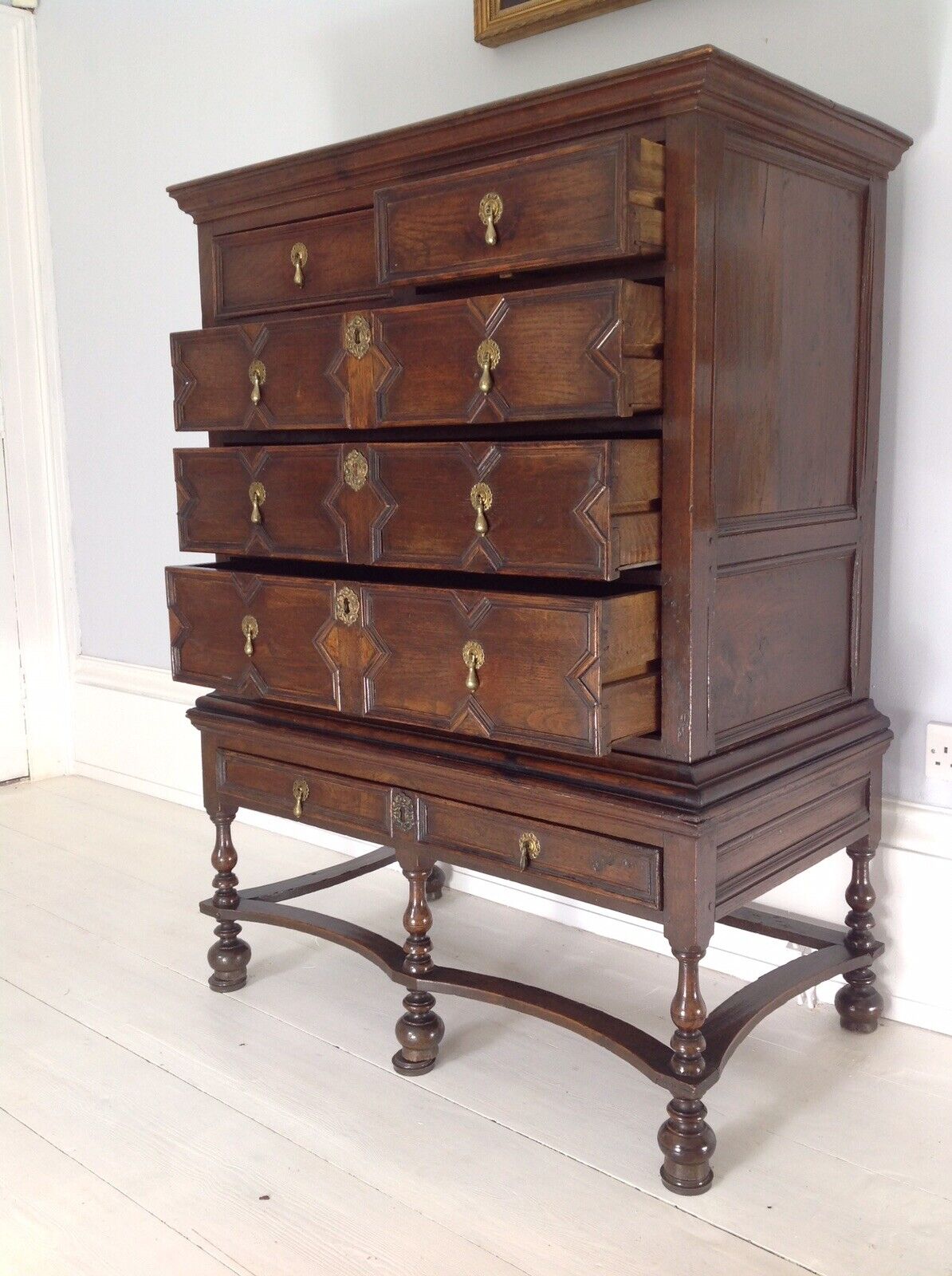 Rare And Wonderful Antique Queen Anne (c.1705) Georgian Oak Chest on Stand