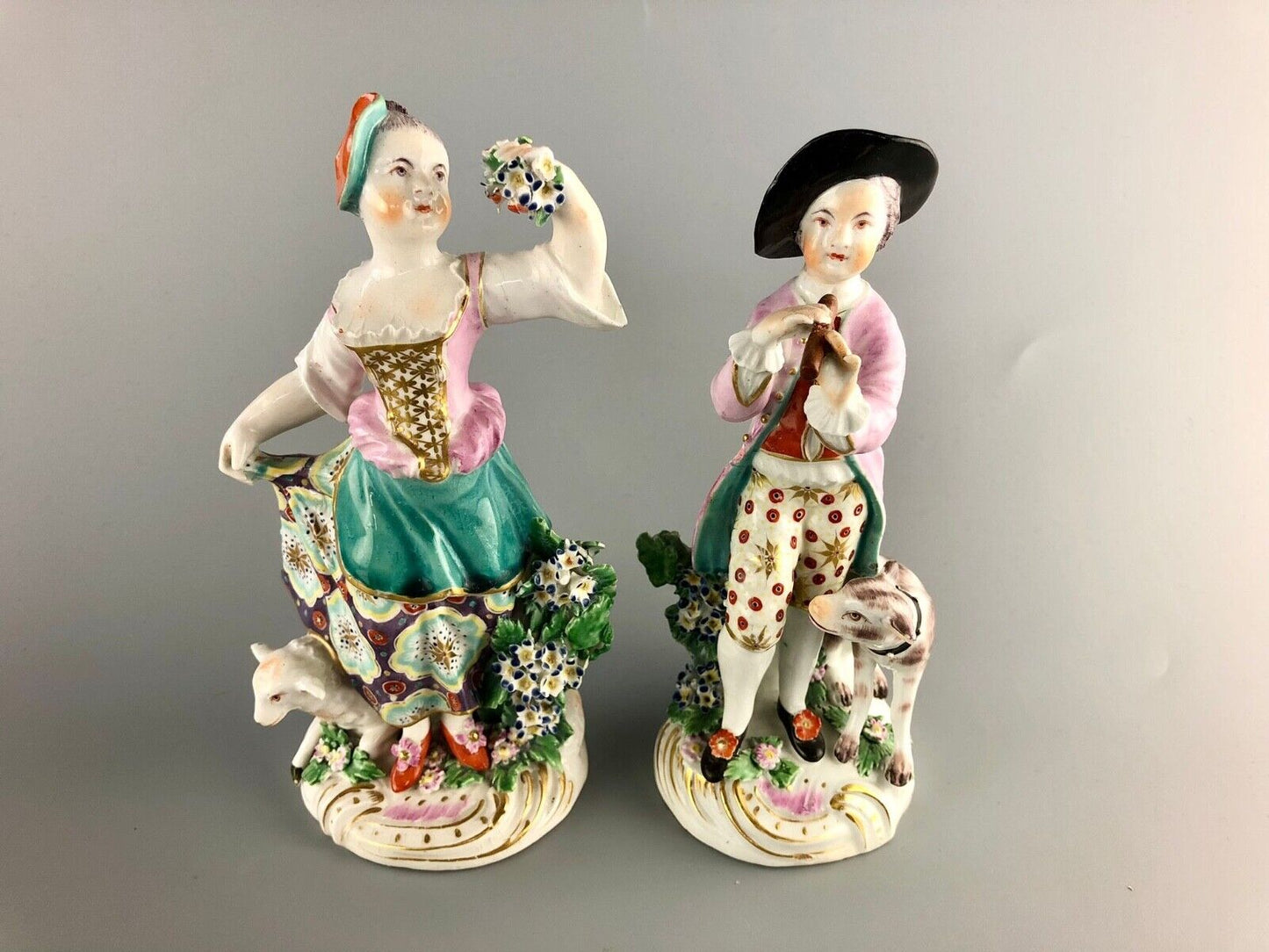 Chelsea Derby Porcelain Figures of Shepherd and Shepherdess c1775
