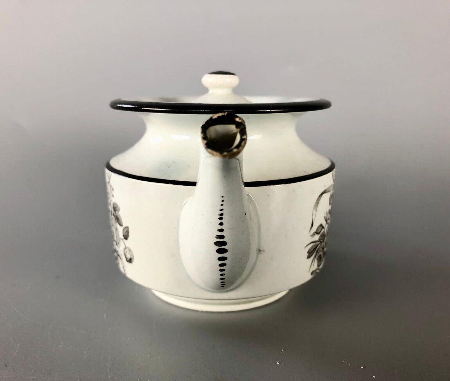 A c.1820 bat-printed miniature pearlware teapot. Possibly North-east England.