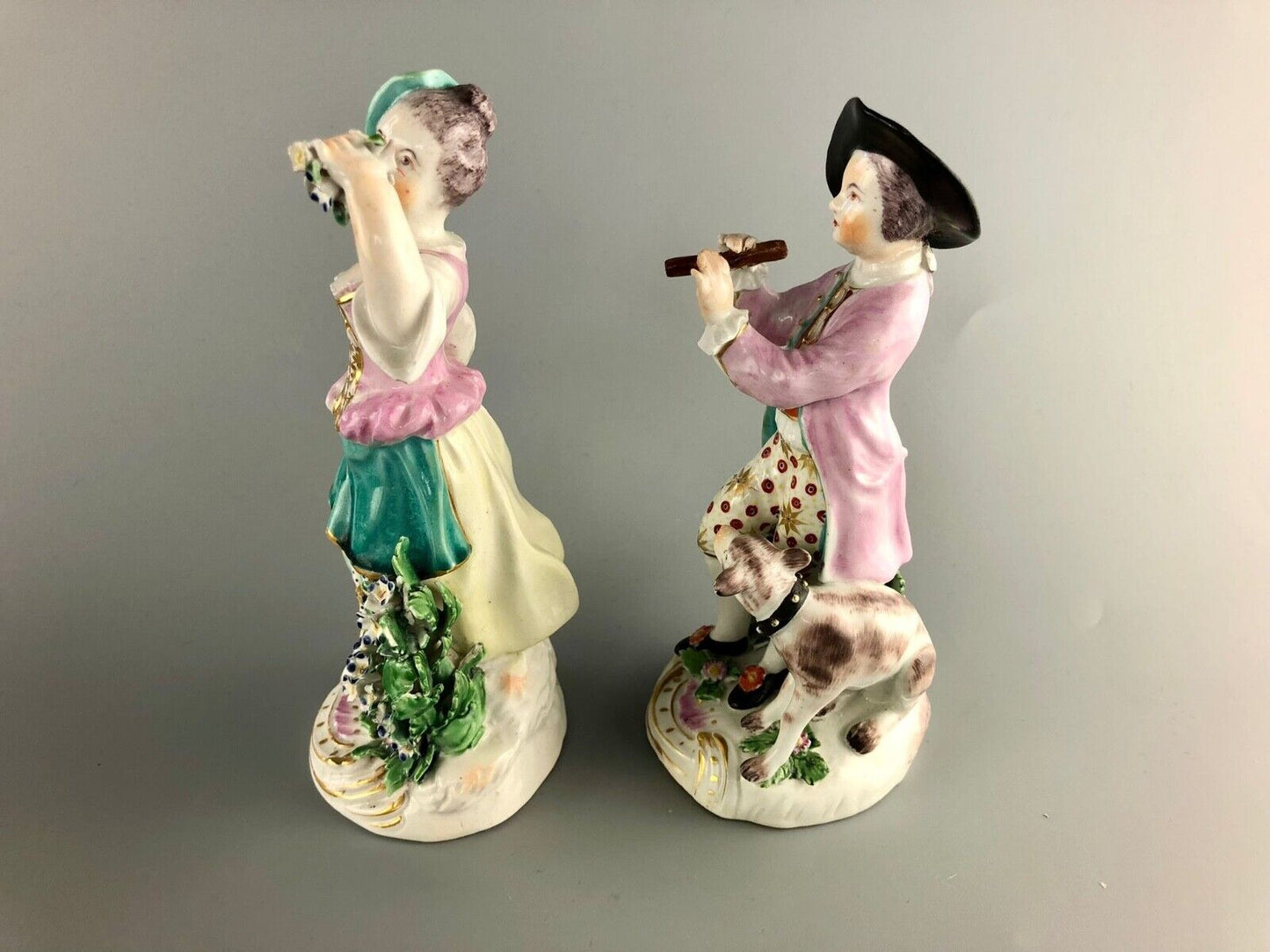 Chelsea Derby Porcelain Figures of Shepherd and Shepherdess c1775