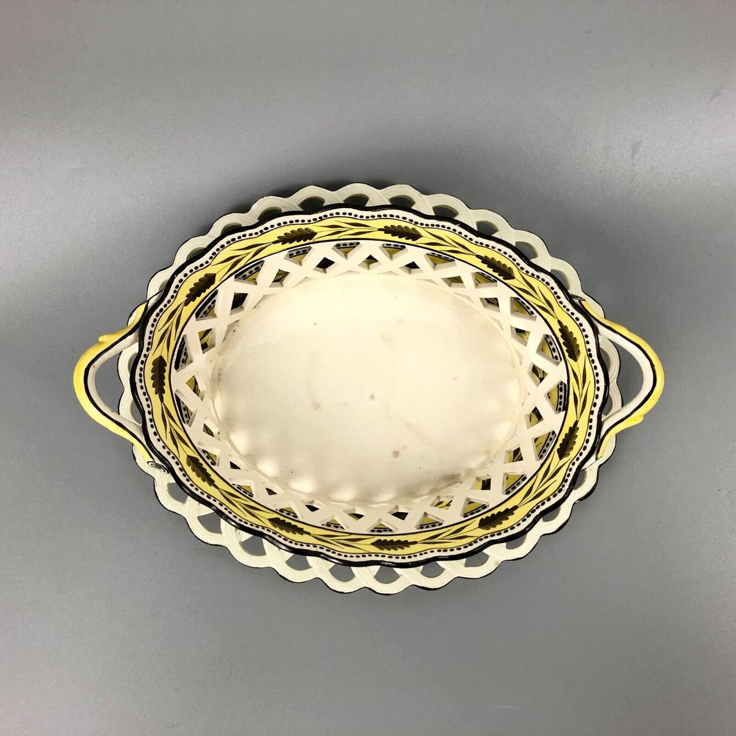 Ex-Bowes Museum Davenport enamelled creamware basket and cover. c.1805