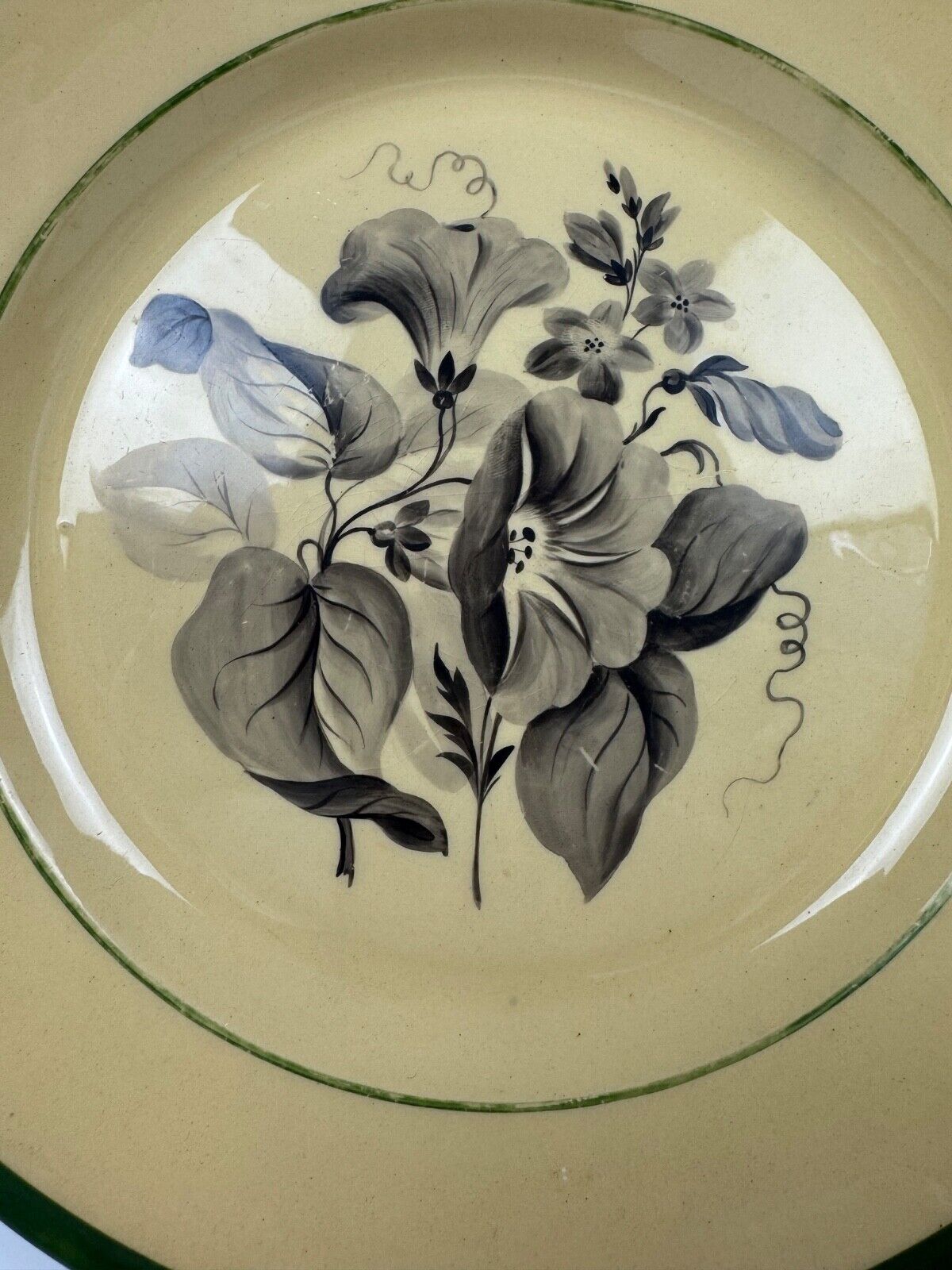 Leeds Pottery drabware plate painted with convolvulus. Griffin Collection. c1810