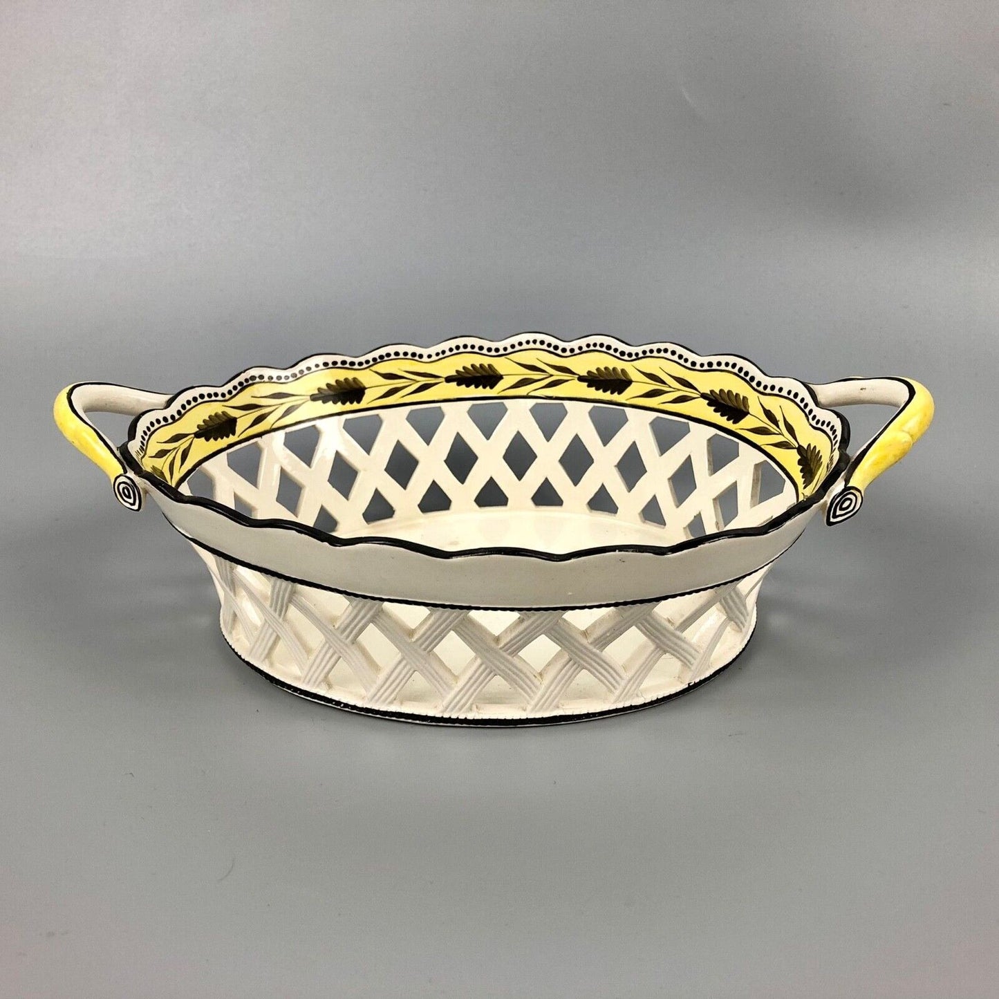 Ex-Bowes Museum Davenport enamelled creamware basket and cover. c.1805