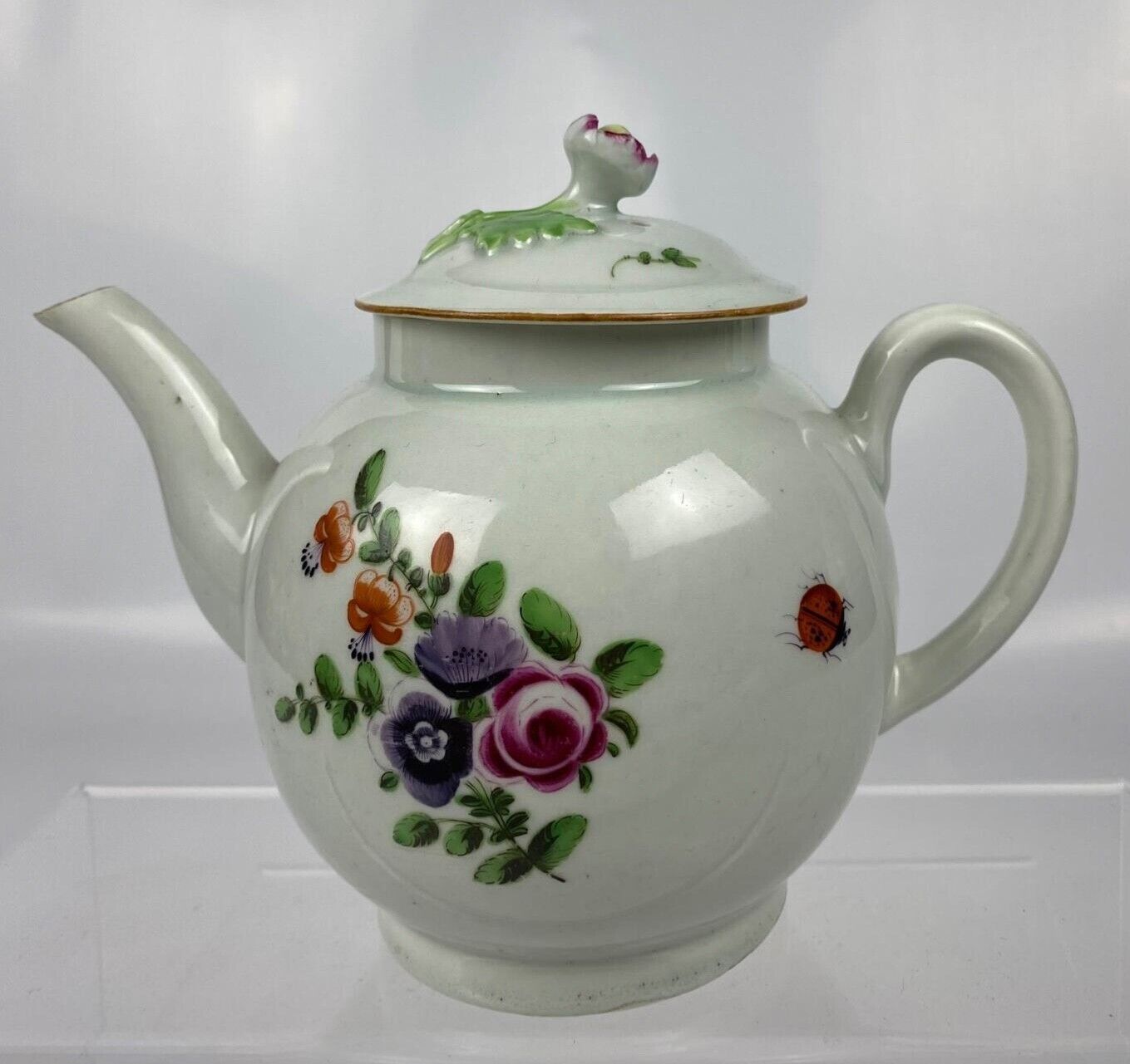A First Period Worcester Teapot Painted With Floral Sprays And Insects c1770