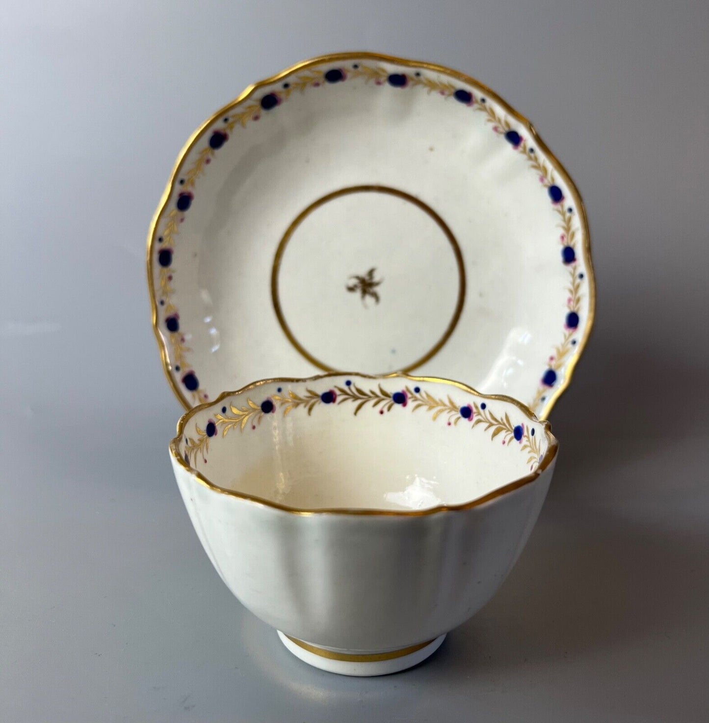 A c.1785-95 Caughley half-fluted teacup & saucer, prob. Chamberlain decorated #2