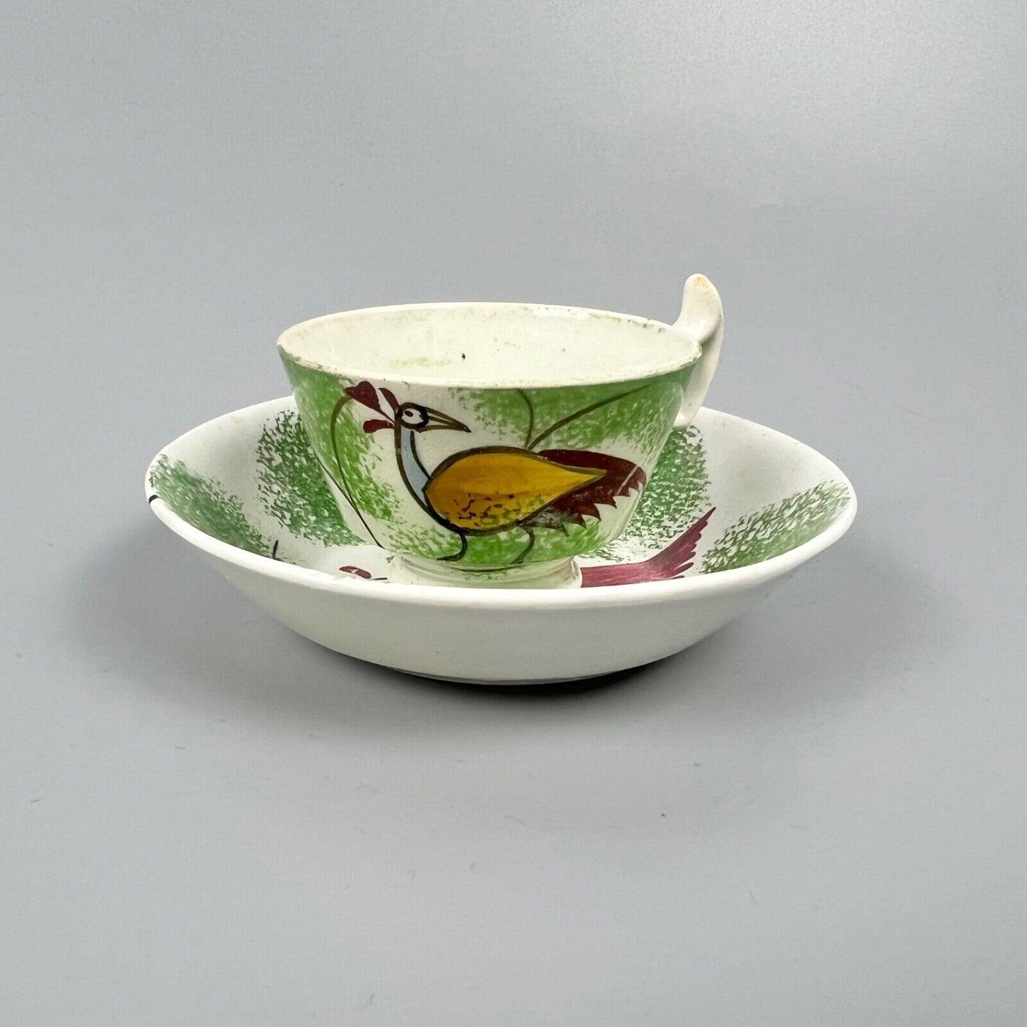 A "Peafowl" pattern (Teardrop in Deike) miniature cup & saucer. c.1820-30