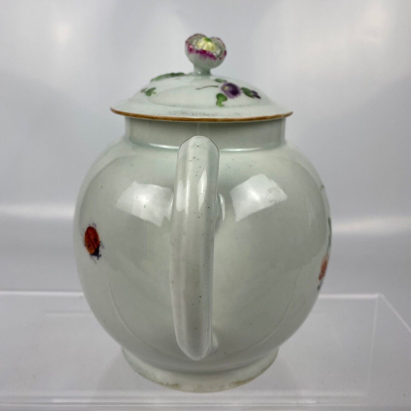 A First Period Worcester Teapot Painted With Floral Sprays And Insects c1770