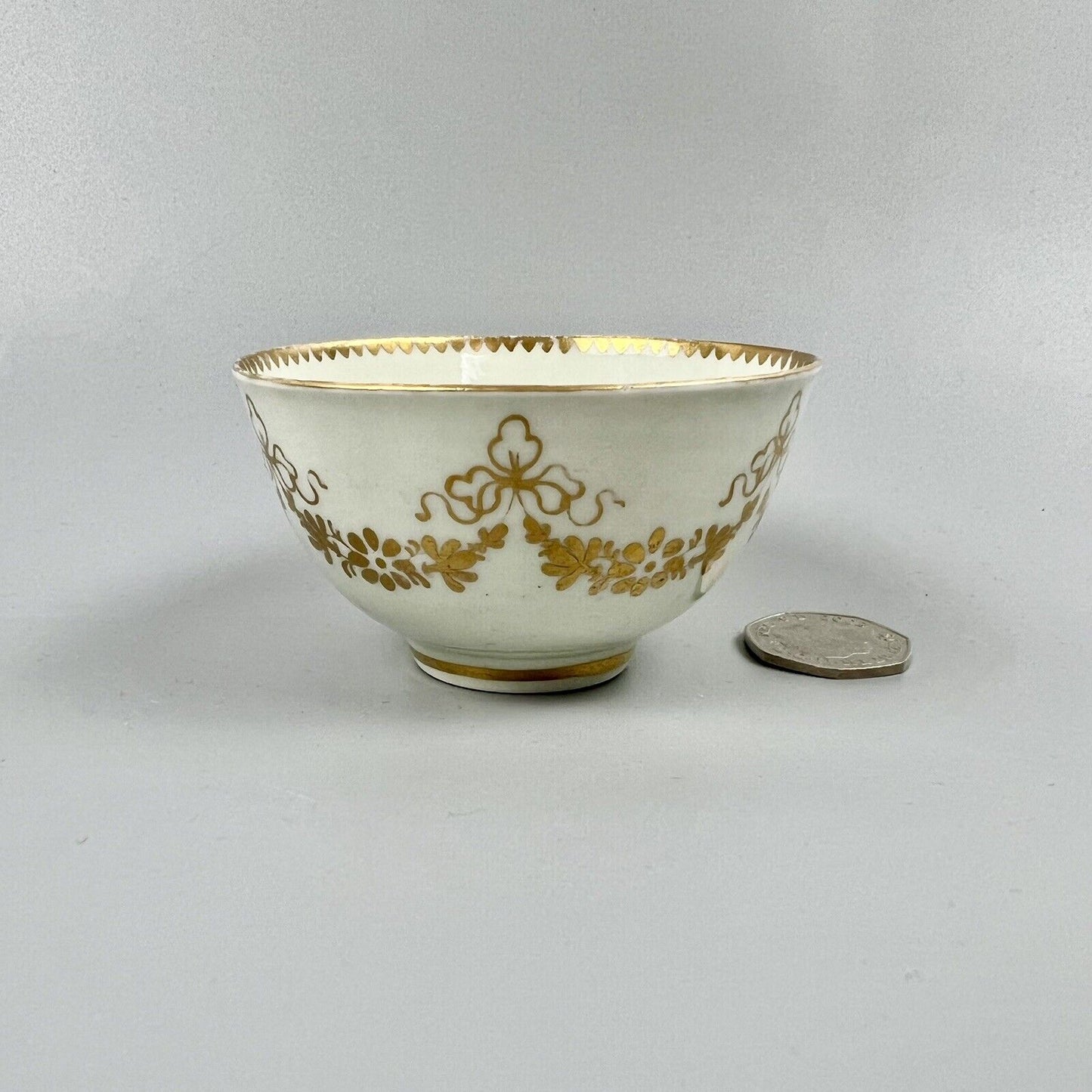 A good Caughley trio c1775 probably outside decorated at Chamberlains.