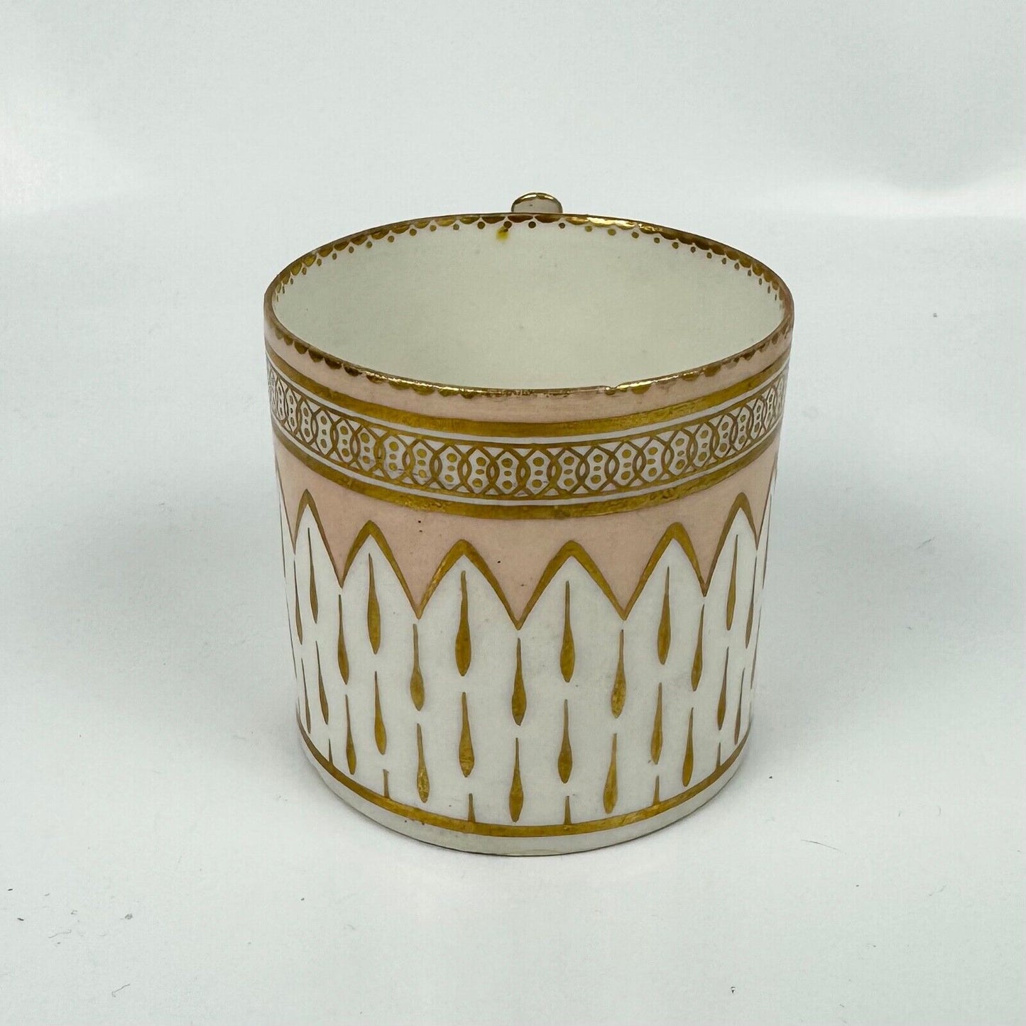 A Derby cabaret can and saucer, circa 1795. Pattern 119. Unusual handle.