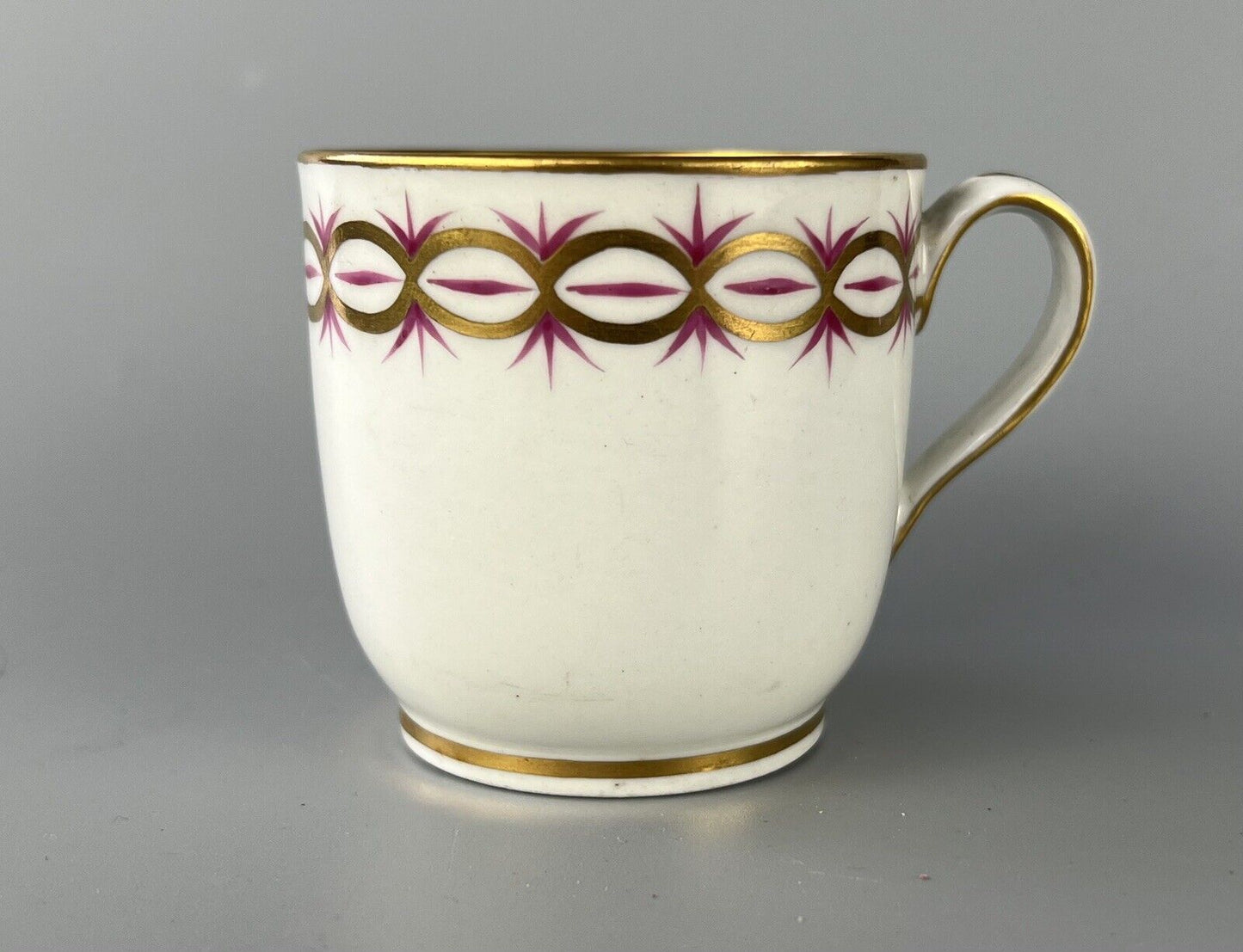 A New Hall true trio (coffee cup, tea bowl and saucer) c.1795. Pattern 89