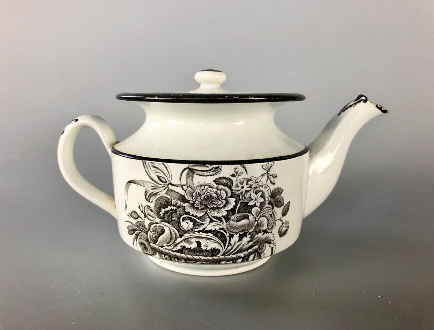 A c.1820 bat-printed miniature pearlware teapot. Possibly North-east England.