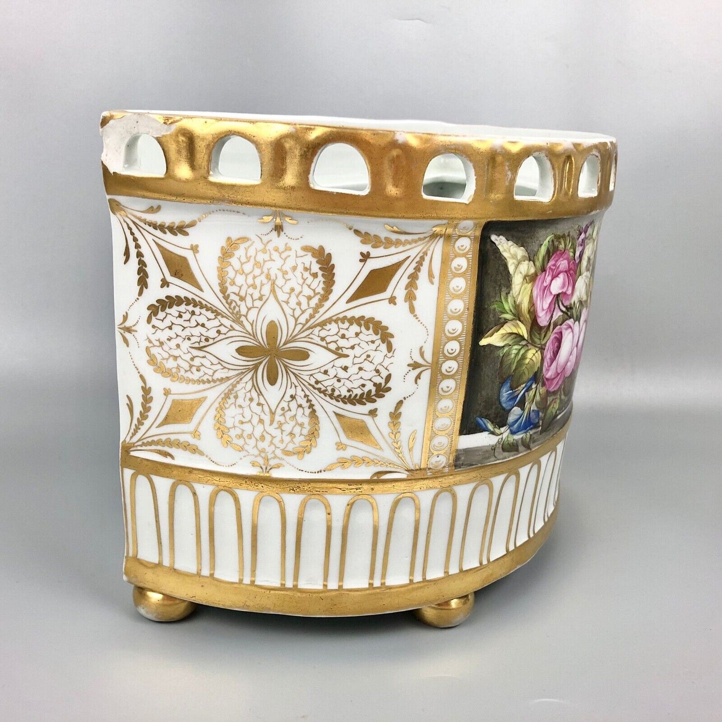 A Billingsley Mansfield floral-painted W*** (probably Whitehead) bough pot c1799