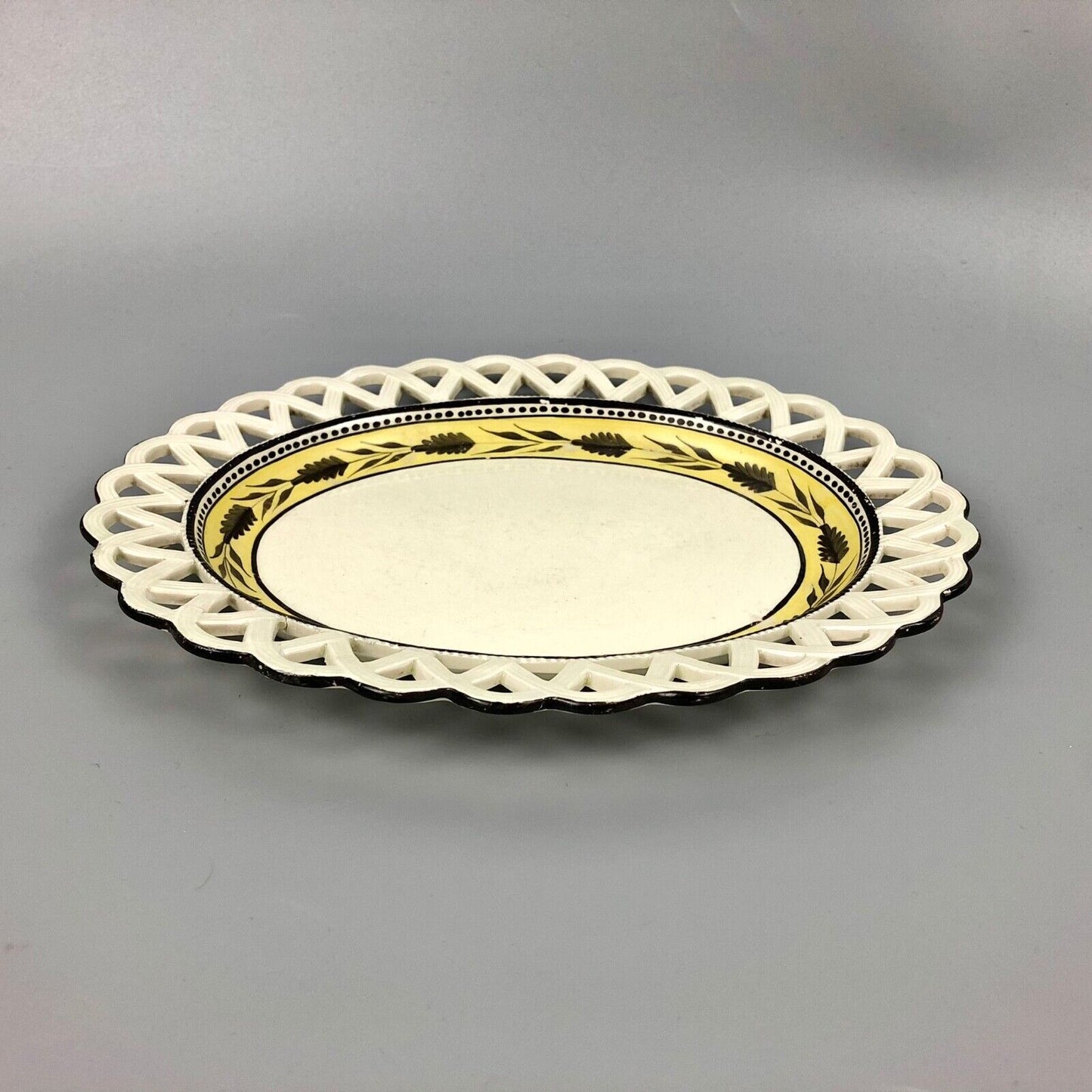 Ex-Bowes Museum Davenport enamelled creamware basket and cover. c.1805