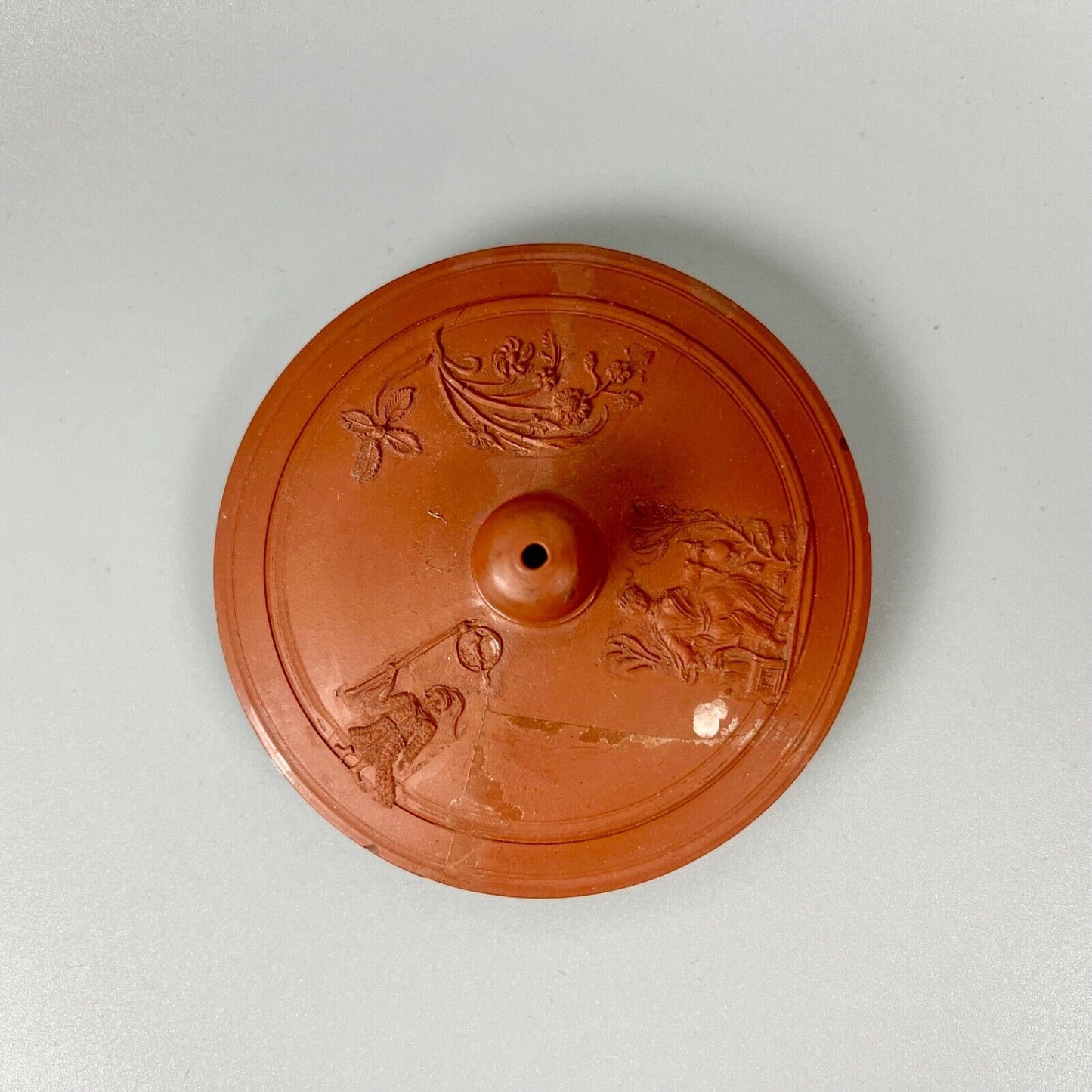 A very large Staffordshire redware punch pot with sprigged decoration c.1760