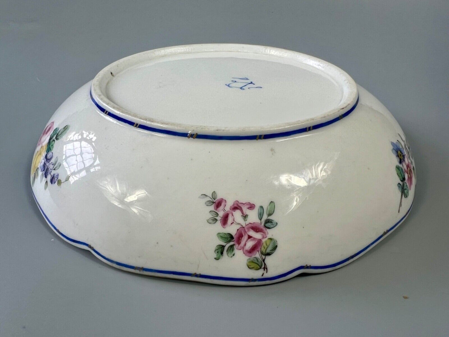 An 18thc. Sèvres lotus-moulded dish, compotier rond, flower sprays, c1762-70