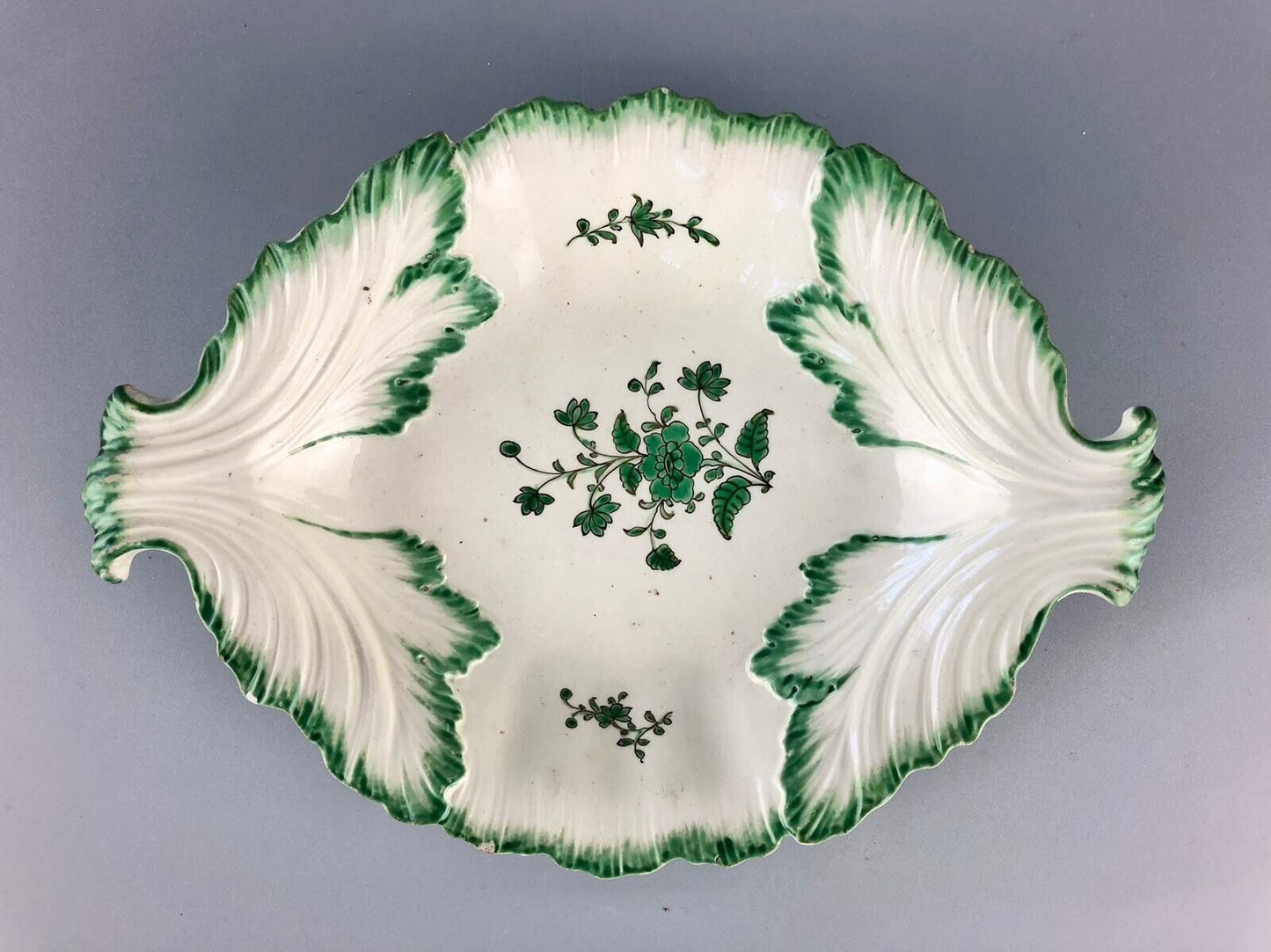 A rare Melbourne, Derbyshire creamware leaf-moulded dish c.1775. Ex Tom Walford.