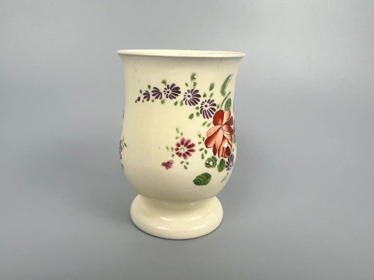 A rare Cockpit Hill Derby floral-painted creamware mug c.1770-5. Ex-Tom Wallford