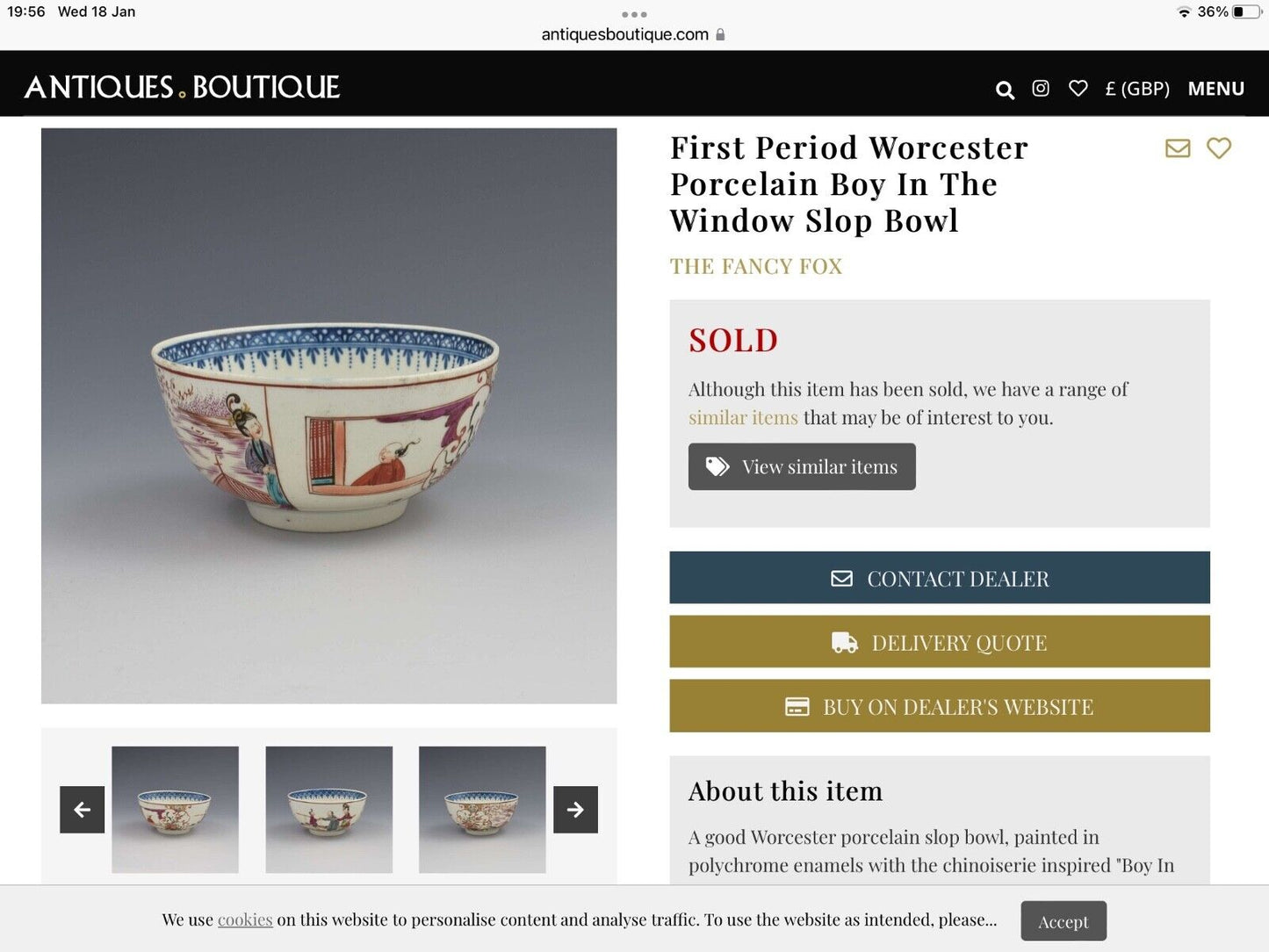 A c.1770 1st Period Worcester tea bowl decorated in the atelier of James Giles.