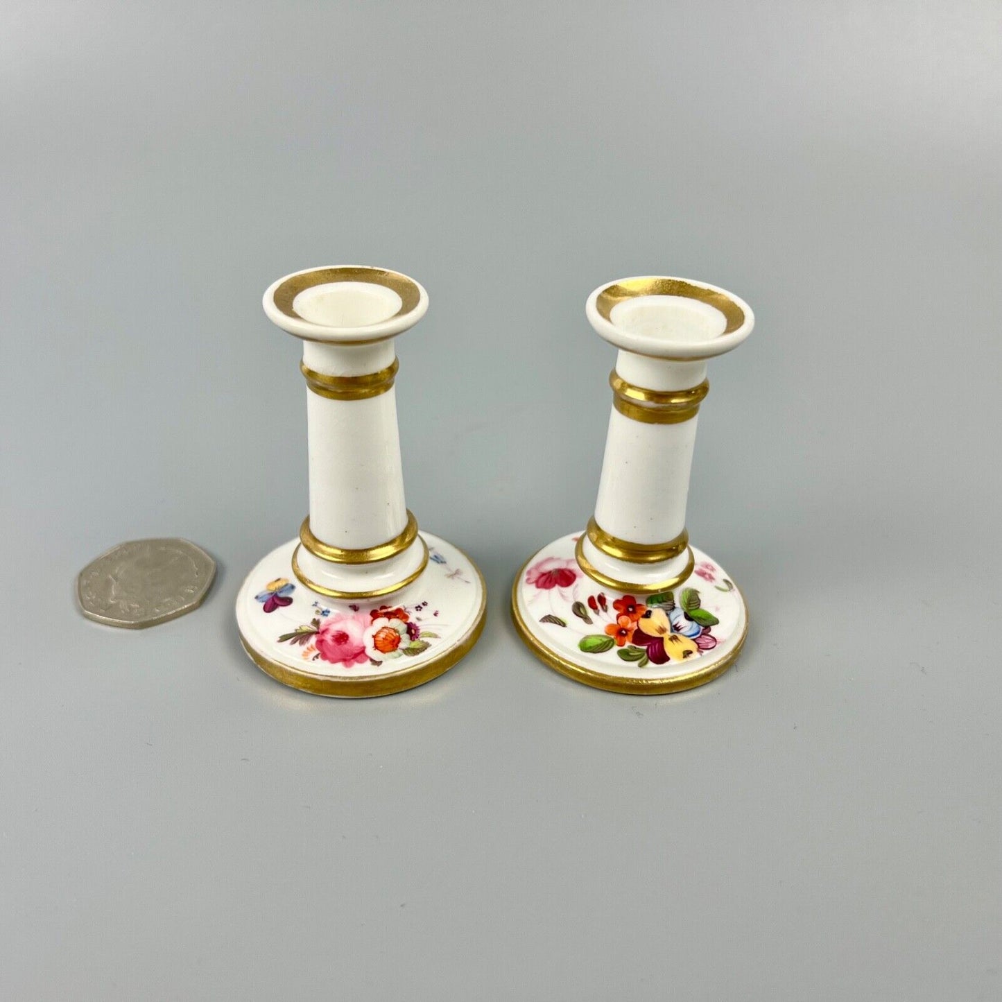 A Scarce Pair Of Early 19thc. Coalport Floral Tapersticks