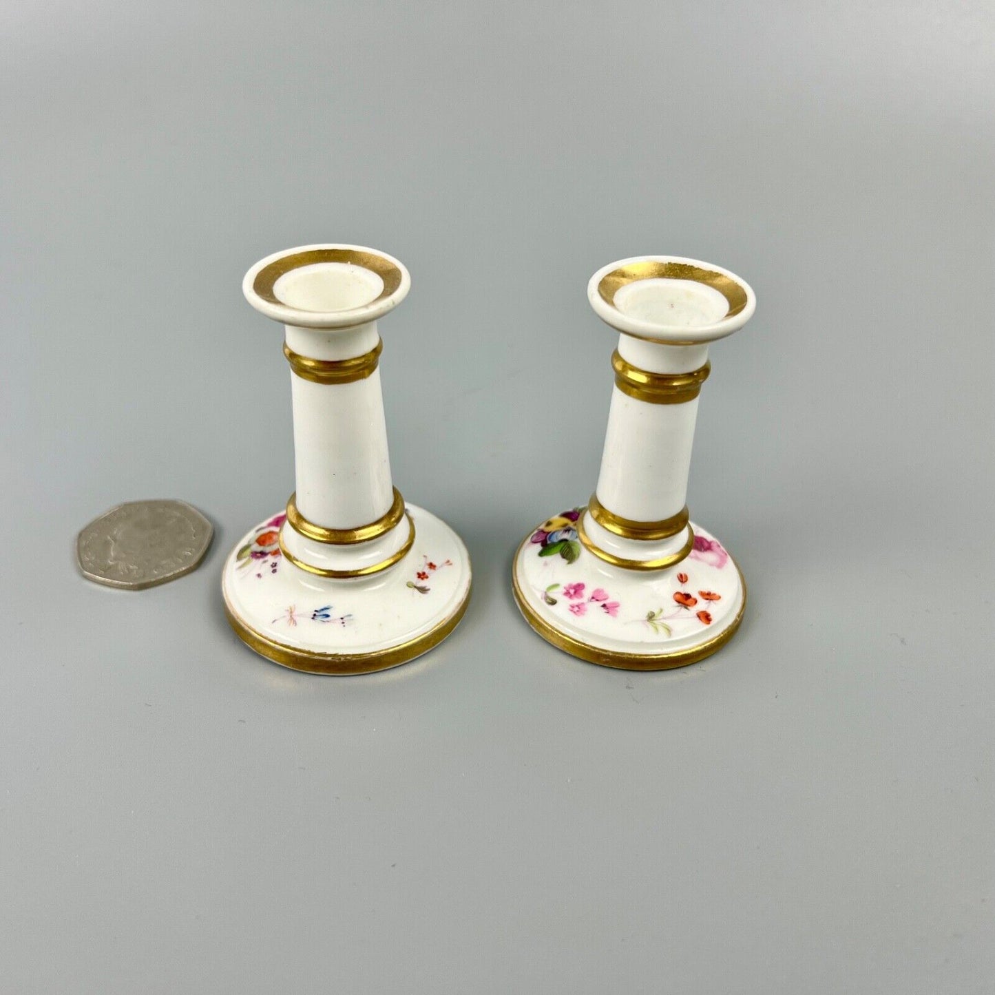 A Scarce Pair Of Early 19thc. Coalport Floral Tapersticks