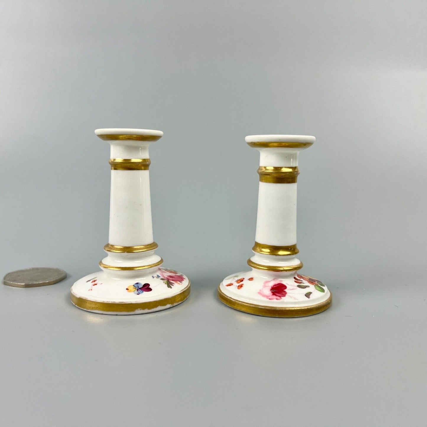 A Scarce Pair Of Early 19thc. Coalport Floral Tapersticks