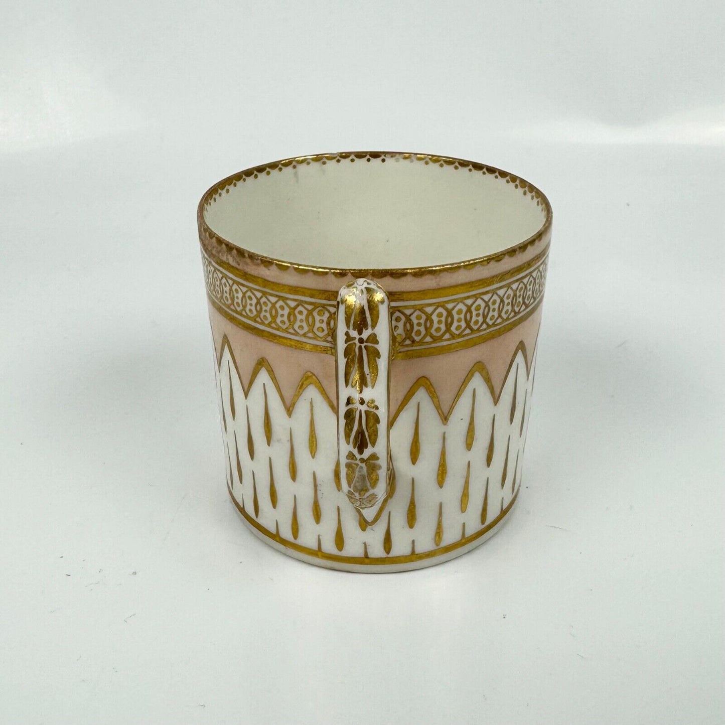 A Derby cabaret can and saucer, circa 1795. Pattern 119. Unusual handle.