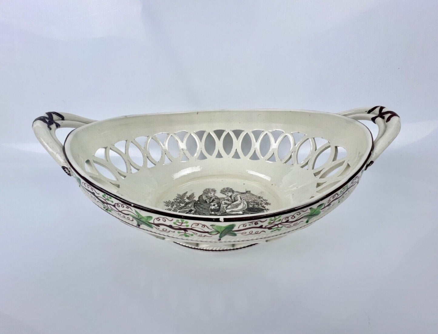 A fine Thomas Fell & Co Newcastle transfer-printed and hand-painted basket c1817
