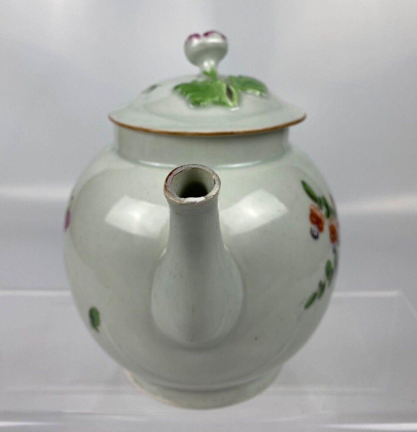 A First Period Worcester Teapot Painted With Floral Sprays And Insects c1770