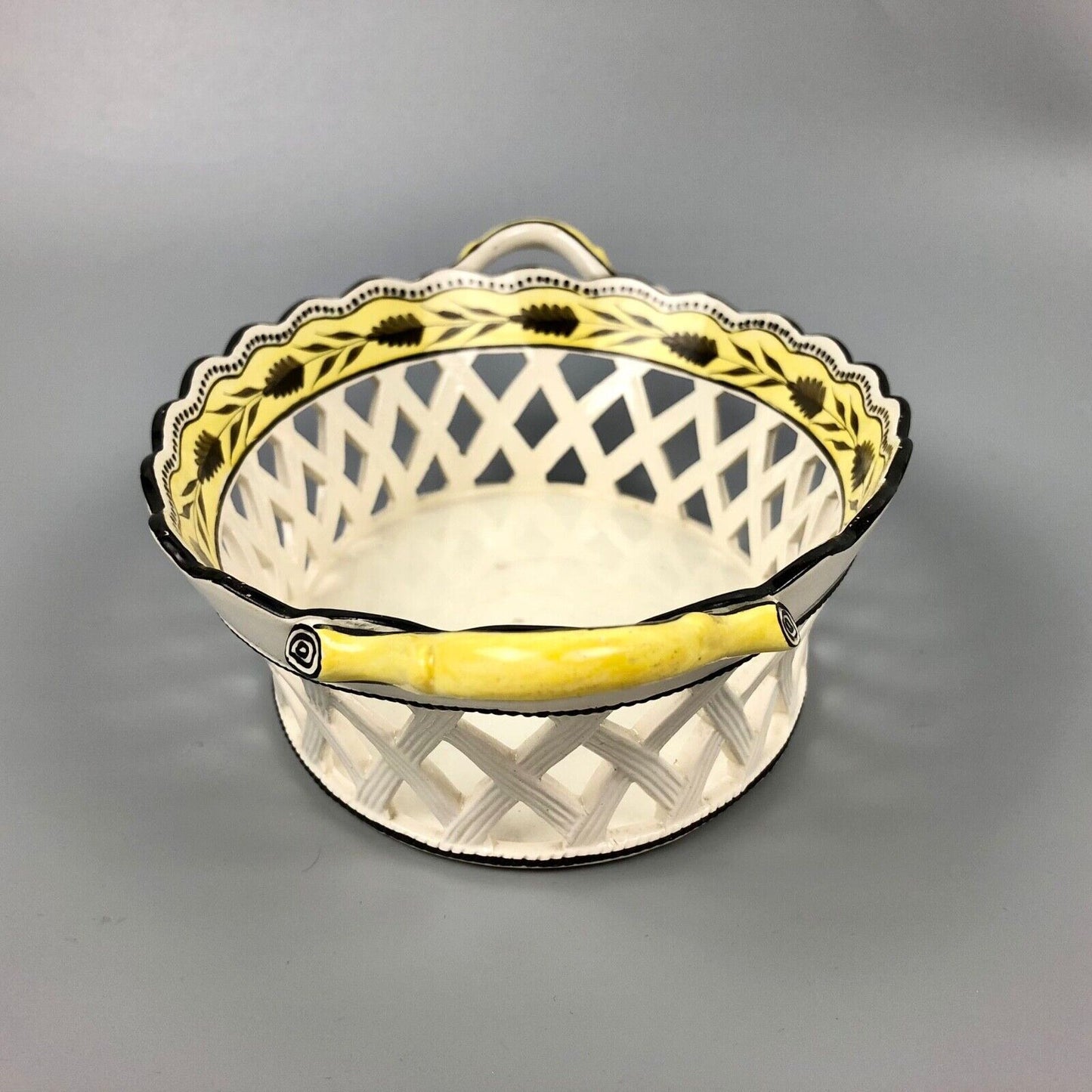 Ex-Bowes Museum Davenport enamelled creamware basket and cover. c.1805