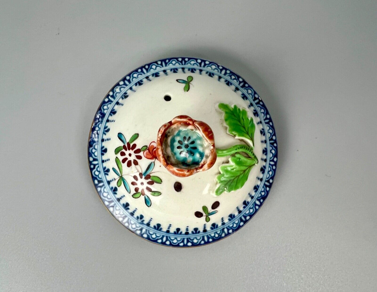 A Worcester polychrome teapot in a Harvest Bug variant pattern. c.1770
