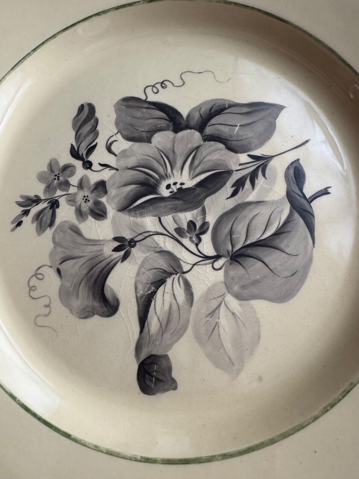 Leeds Pottery drabware plate painted with convolvulus. Griffin Collection. c1810