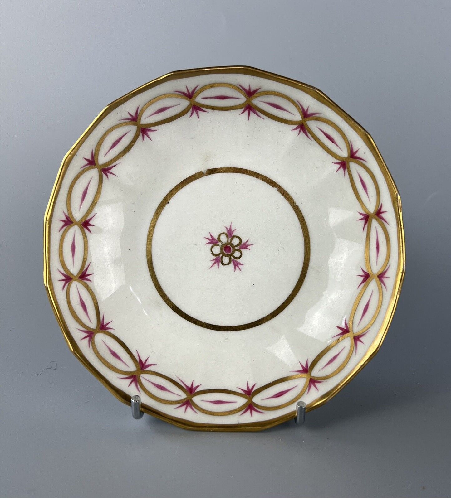 A New Hall true trio (coffee cup, tea bowl and saucer) c.1795. Pattern 89
