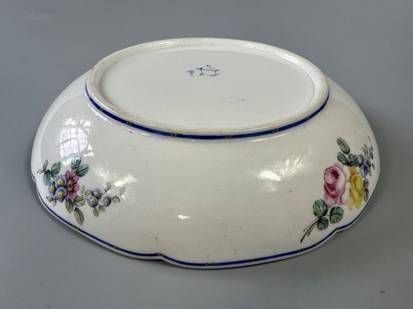 An 18thc. Sèvres lotus-moulded dish, compotier rond, flower sprays, c1762-70