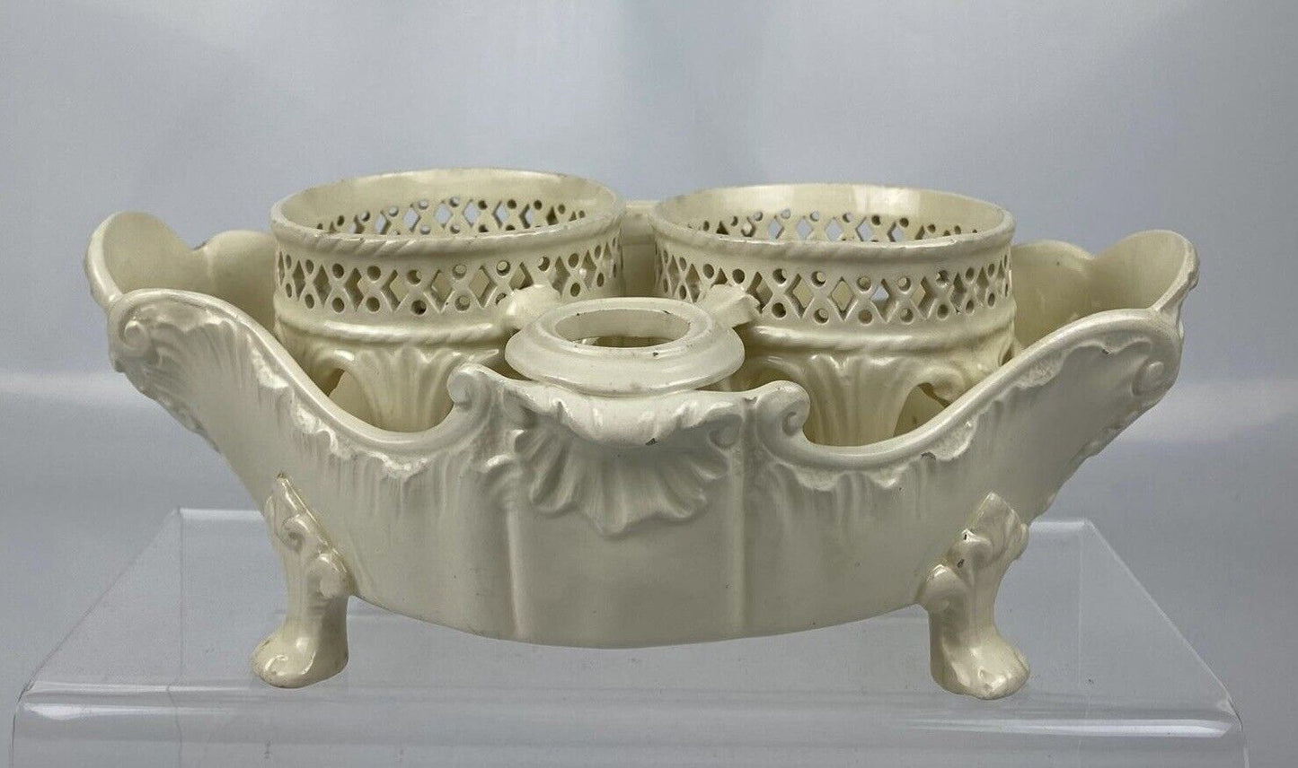 Continental creamware oil and vinegar cruet with relief decoration. c.1790-1810